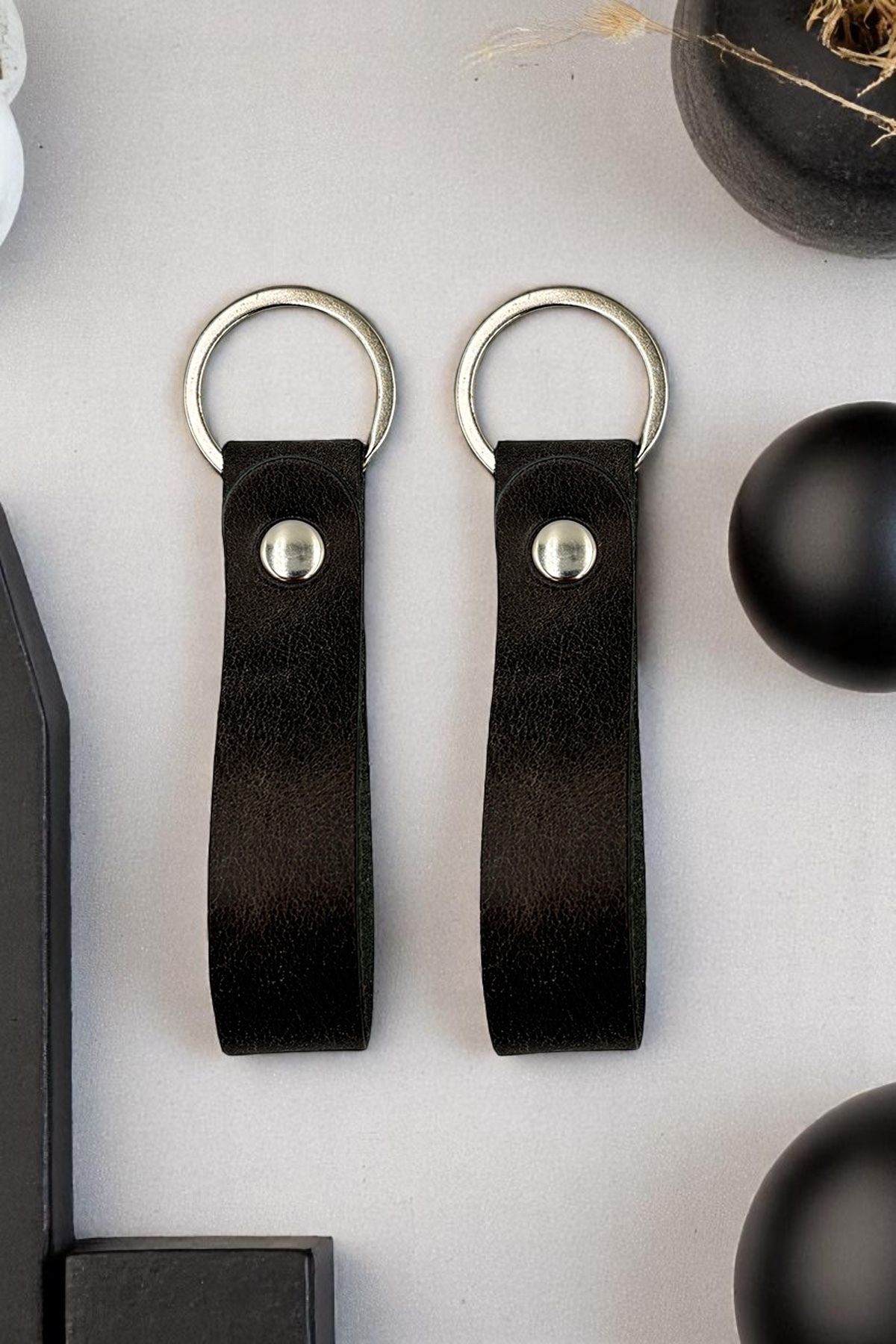 pepuza 2'li Hakiki Deri Artisan Series Anahtarlık Antrasit - Özelleştirilebilir