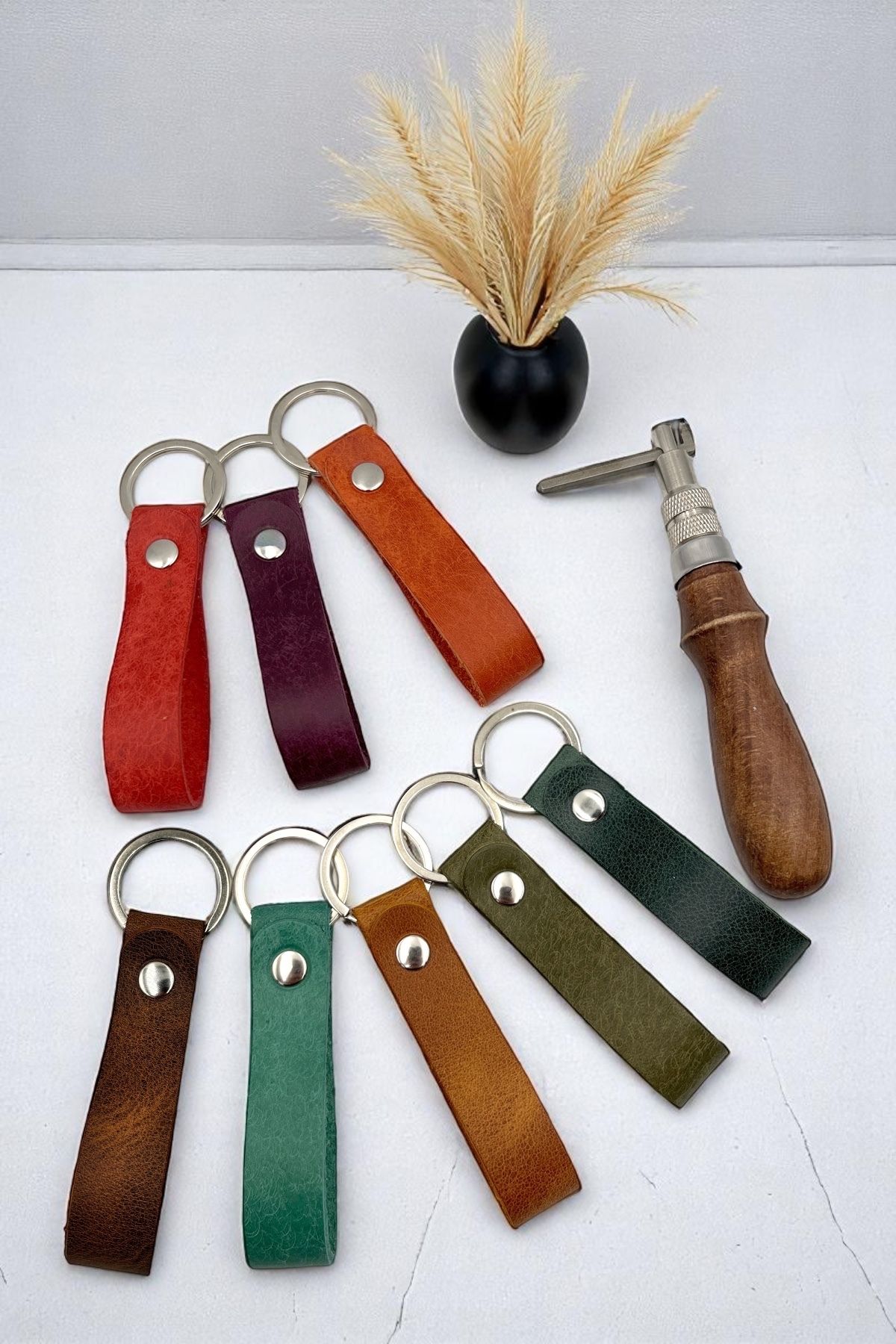 pepuza 8'li Hakiki Deri Artisan Series Anahtarlık Mix - Özelleştirilebilir