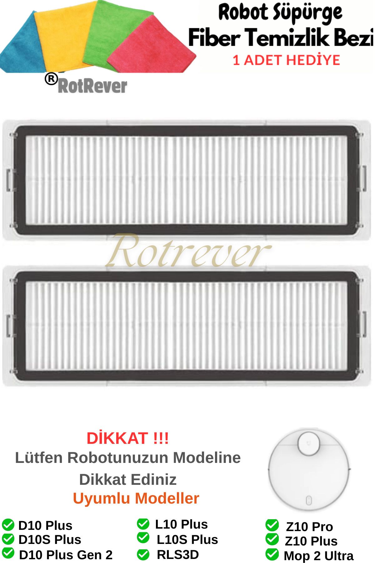 RotRever Dreame Bot D10+ Plus / D10S+ Plus Uyumlu Hepa Filtre Yedek Parça Seti-2 Adet