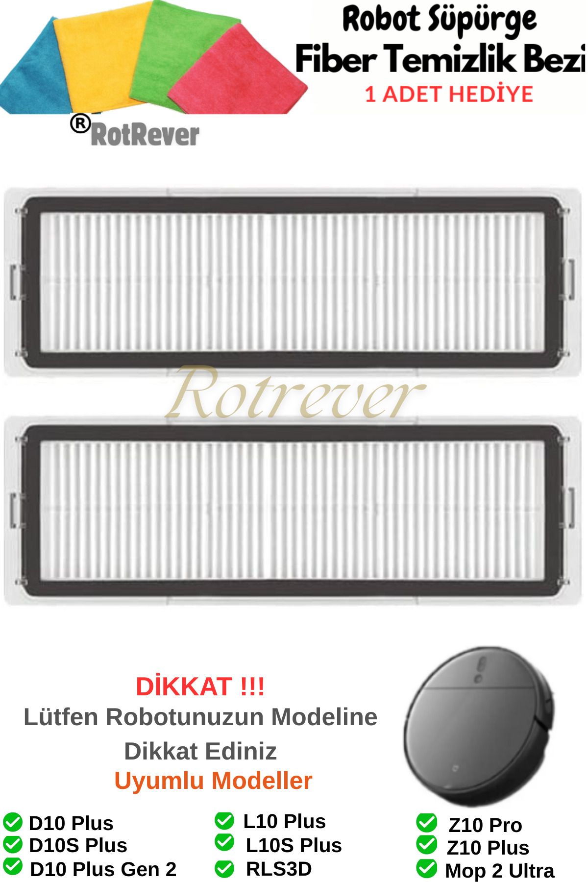 RotRever Dreame Bot D10+ Plus/D10S+ Plus/L10+ Plus / L10S+ Plus Uyumlu Hepa Filtre Yedek Parça Set-2 Adet