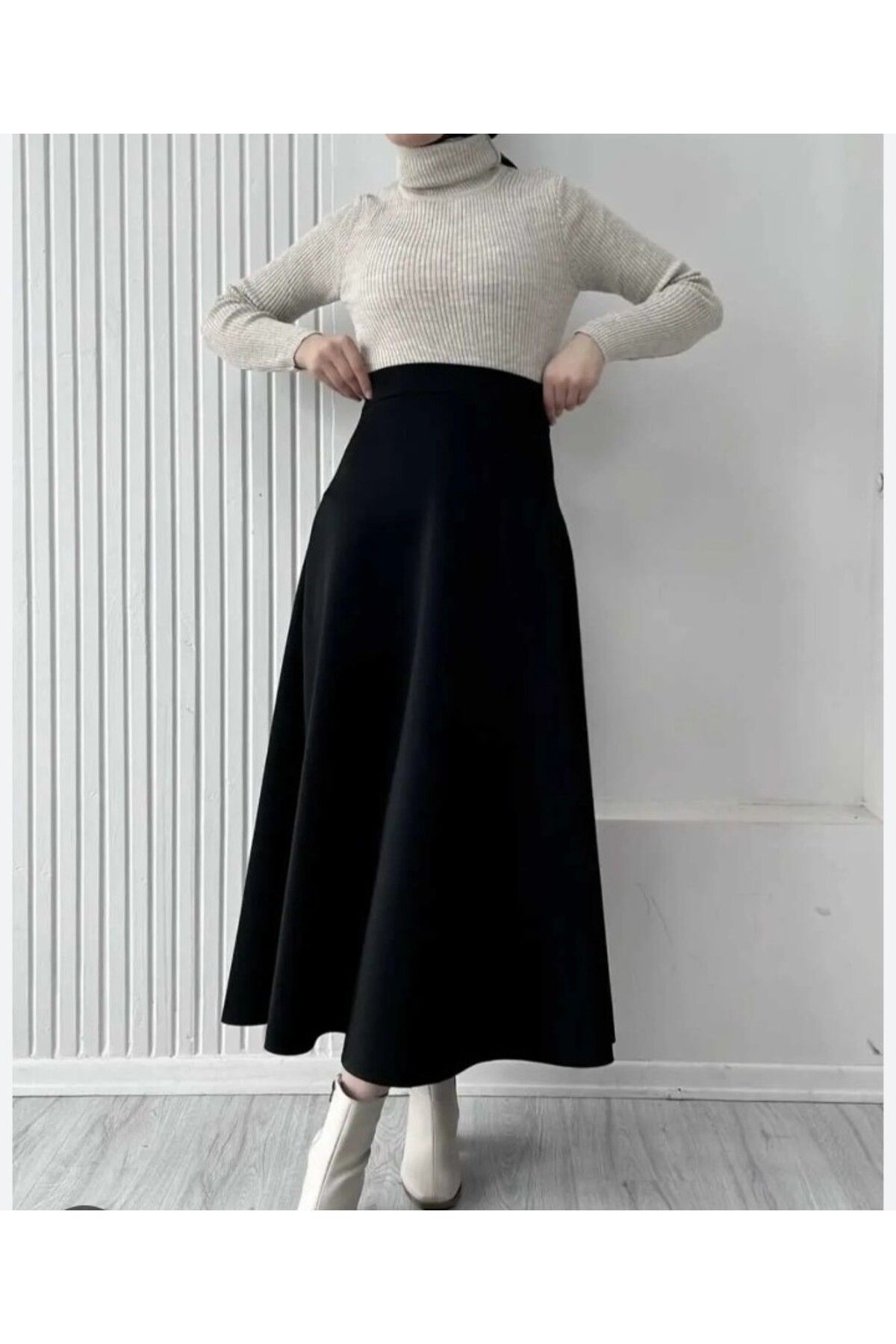 Karipkız Moda Kadın krep kumaş kloş etek