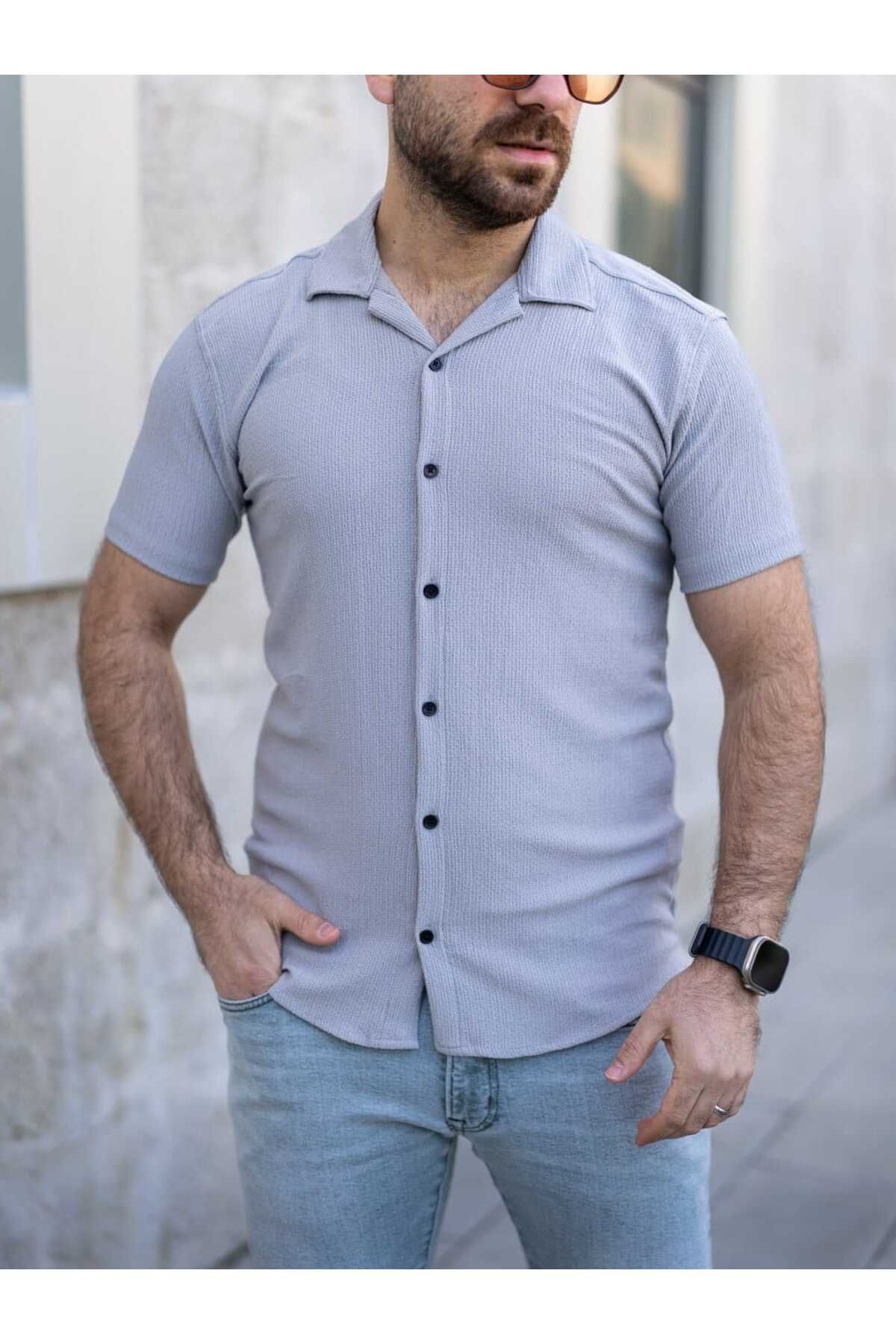thekaplan GOFRE BÜRÜMCÜK KISA KOL REGULAR GÖMLEK