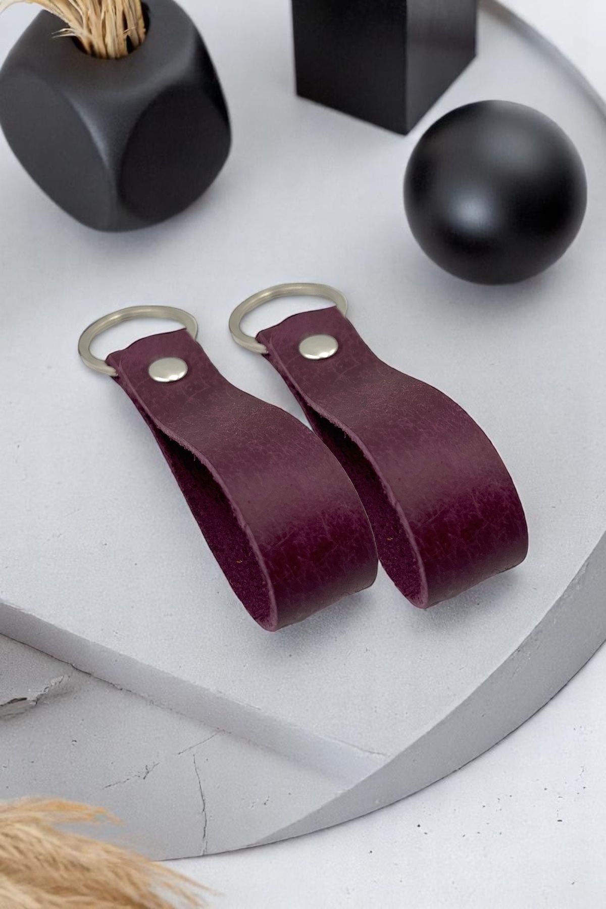 pepuza 2'li Hakiki Deri Artisan Series Anahtarlık Mor - Özelleştirilebilir