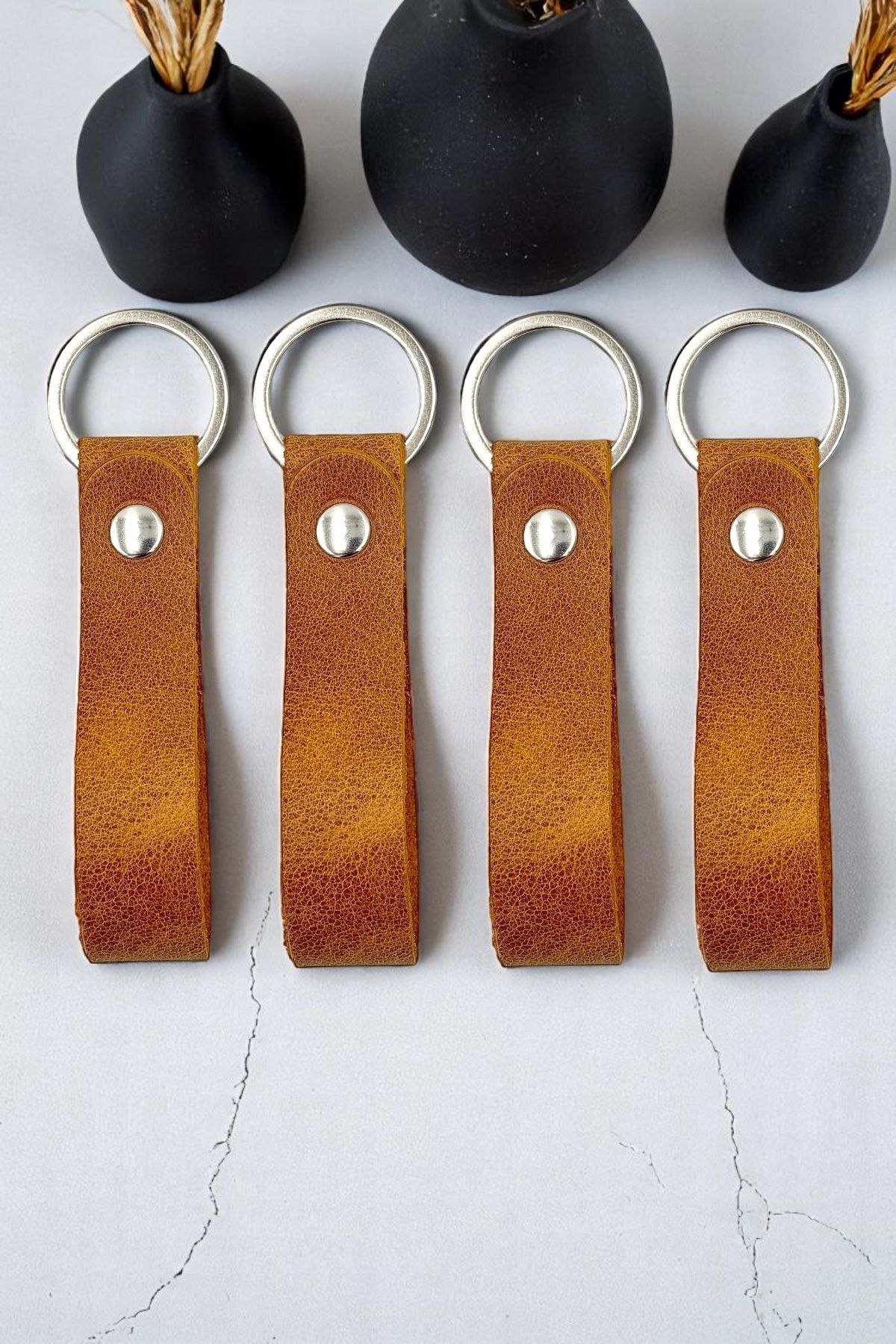 pepuza 4'lü Hakiki Deri Artisan Series Anahtarlık Camel - Özelleştirilebilir