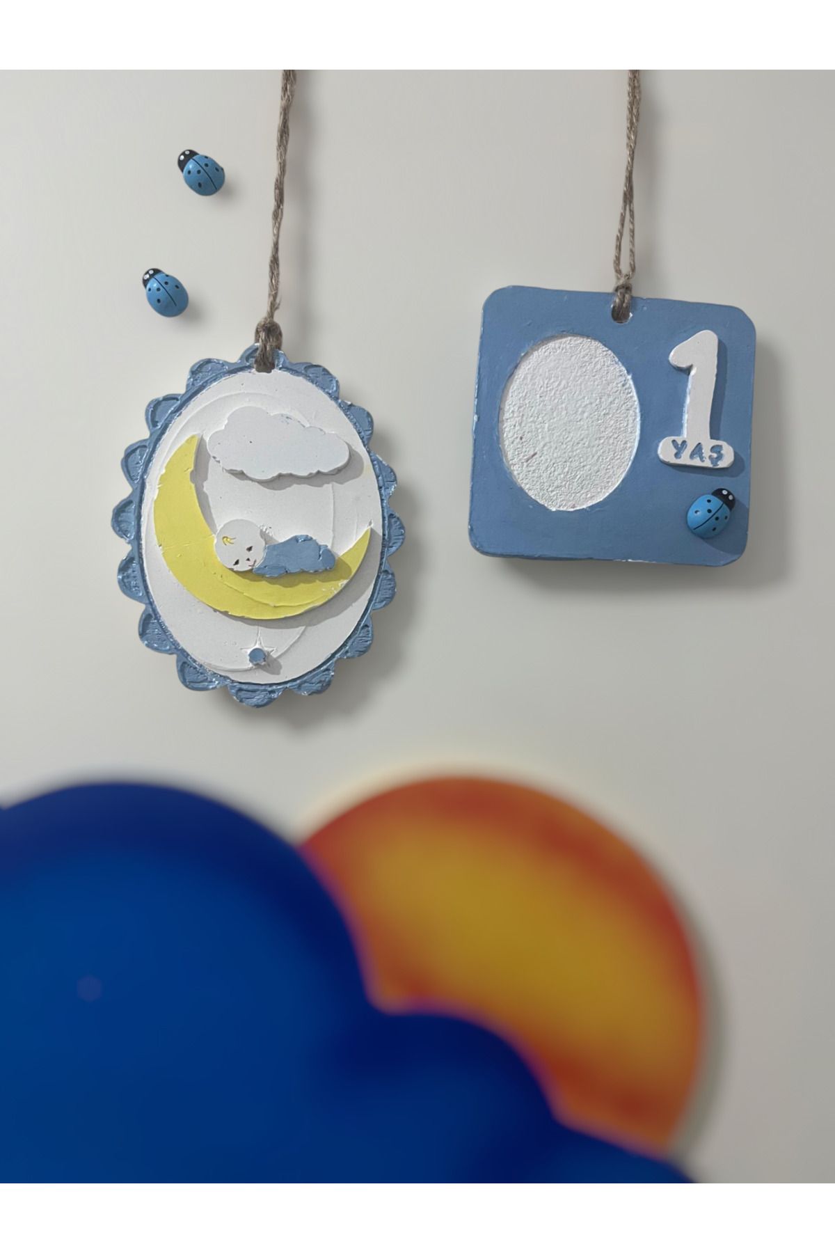 WELBİA 2 li set Erkek bebek odası objesi ve 1 yaş çercevesi, obje, uyuyan erkek bebek