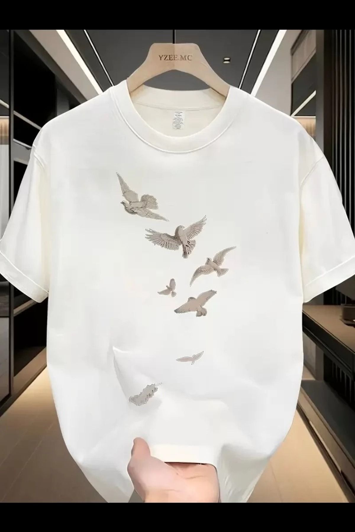 cakır and moniva Özgür kuşlar Baskılı Baskılı Oversize Bisiklet Yaka Erkek T-shirt