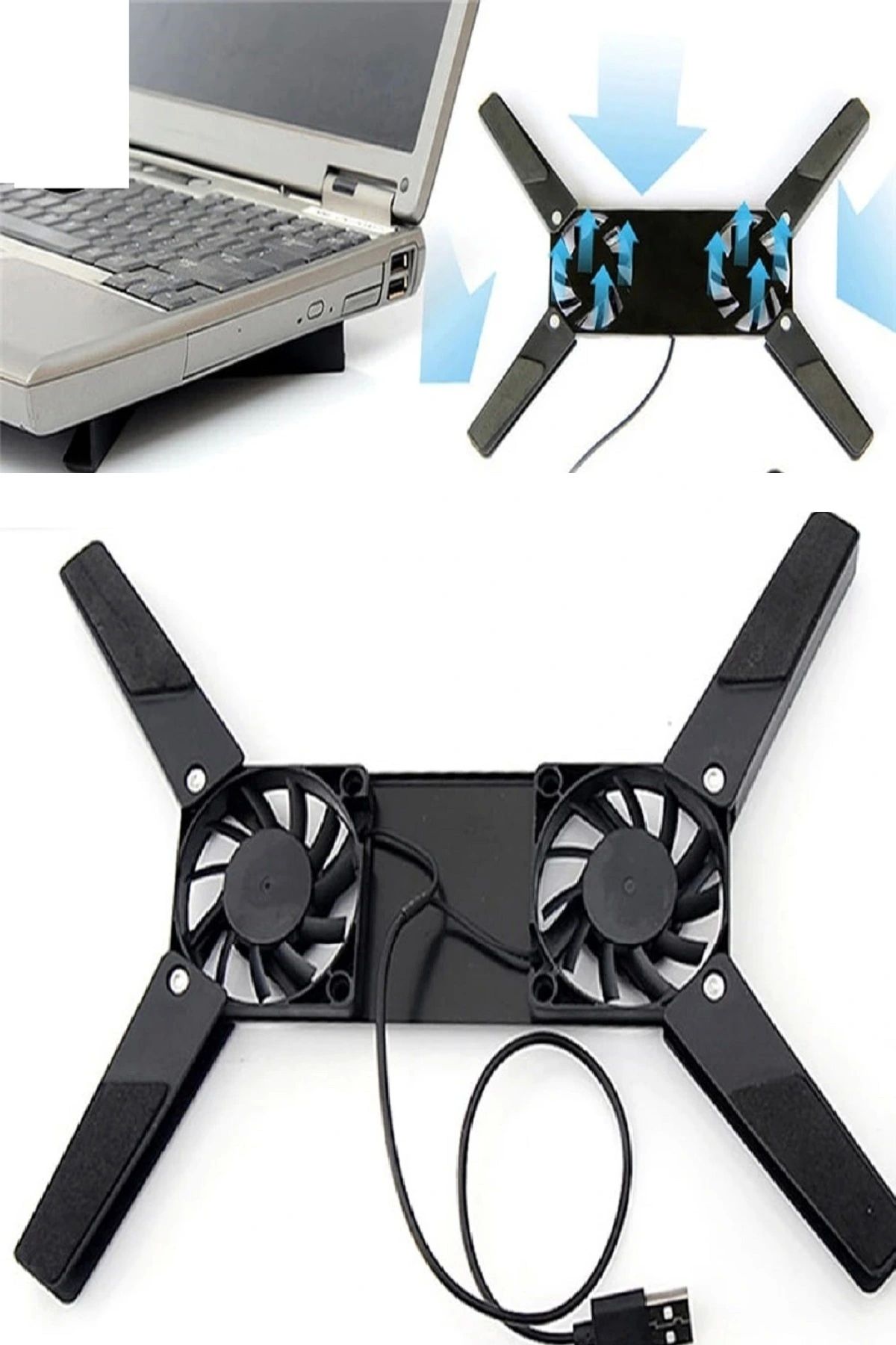 OurStyles 2 Fanlı Notebook Soğutucu Portatif Katlanabilir Laptop Soğutucu Fan Usbli Stand Bilgisayar Fanı