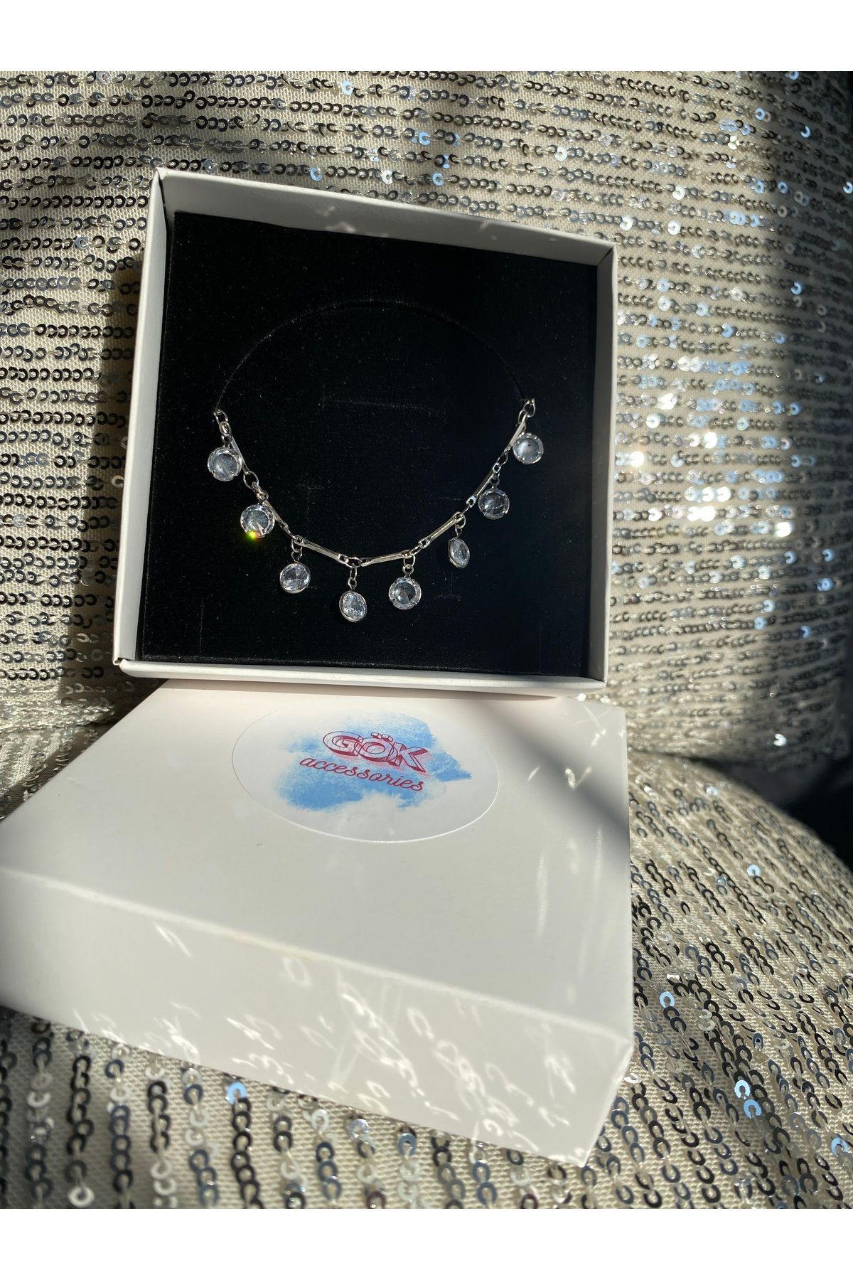 Gök Accessories Taşlı Silver Çelik Halhal