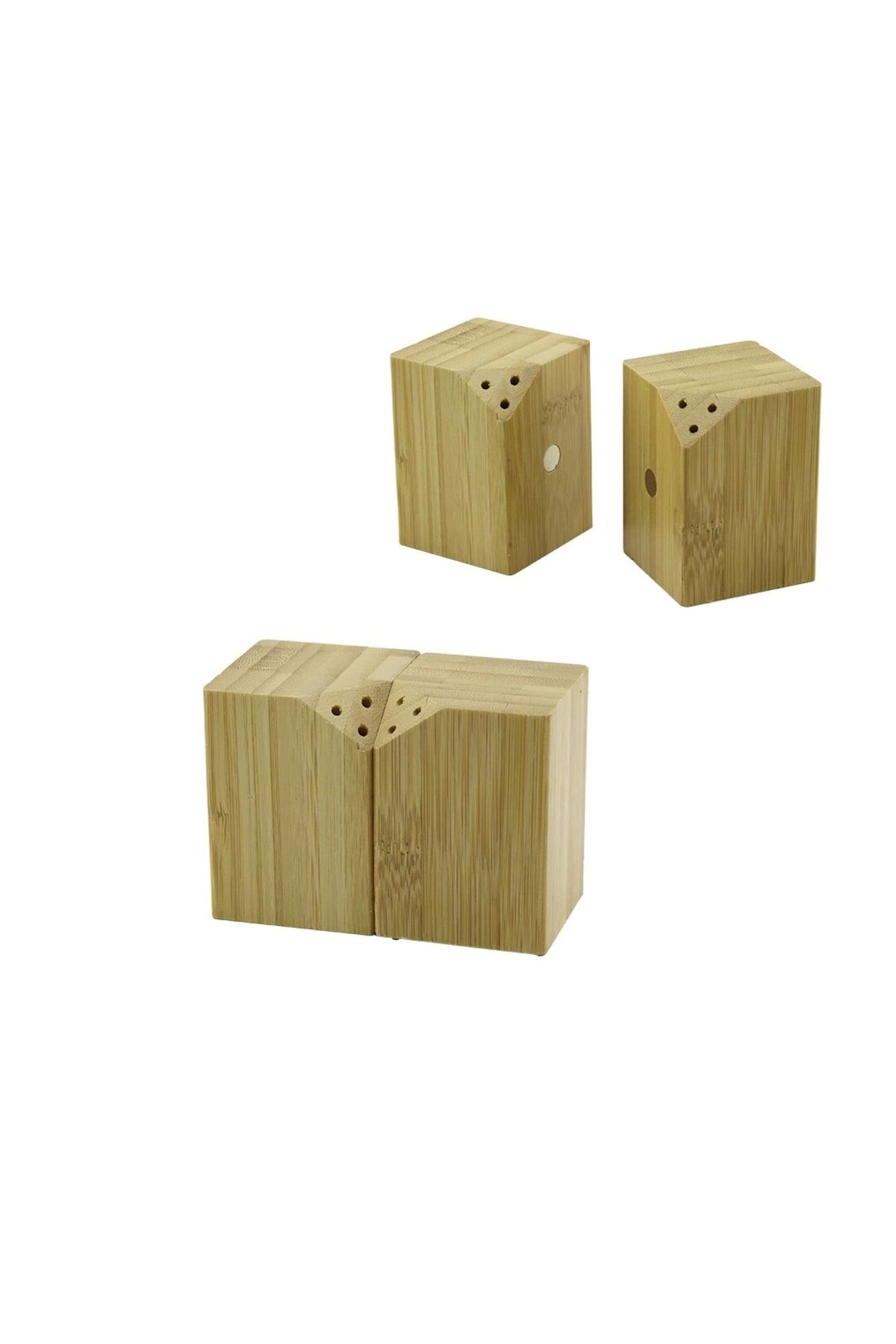 FTT SHOPPING MARKET 5x5cm--y:7cm 2pcs Mıknatıslı İkiz Ahşap Bambu Baharatlık - Tuzluk