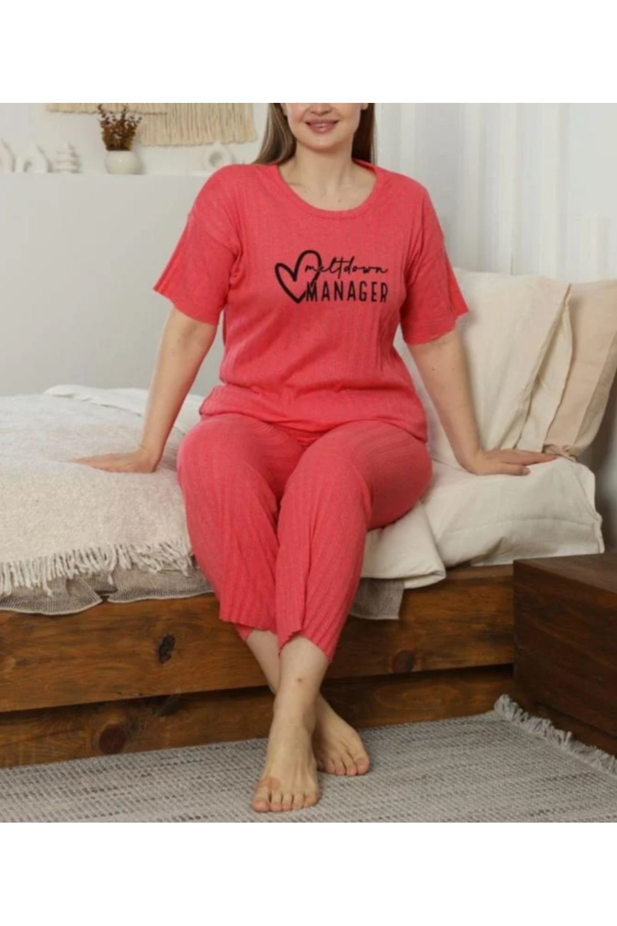 GÜLÇİNCE Büyük Beden Kısa Kollu Yazlık XL-2XL-3XL-4XL Pamuklu Pijama Takımı