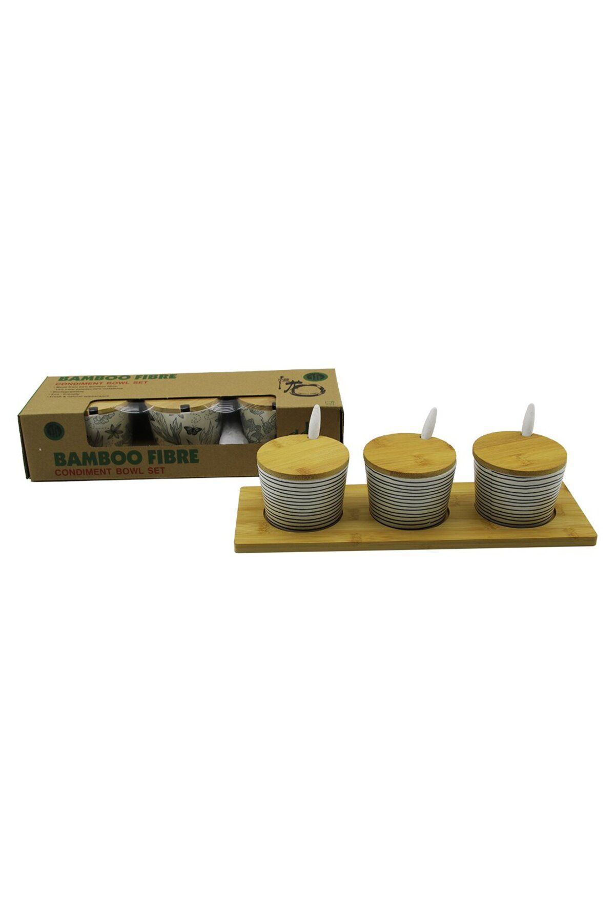 BORATİC 3 PCS BAMBU KAPAK - ALTLIK FİBER - MELAMİN BAHARATLIK TAKIM (4987)