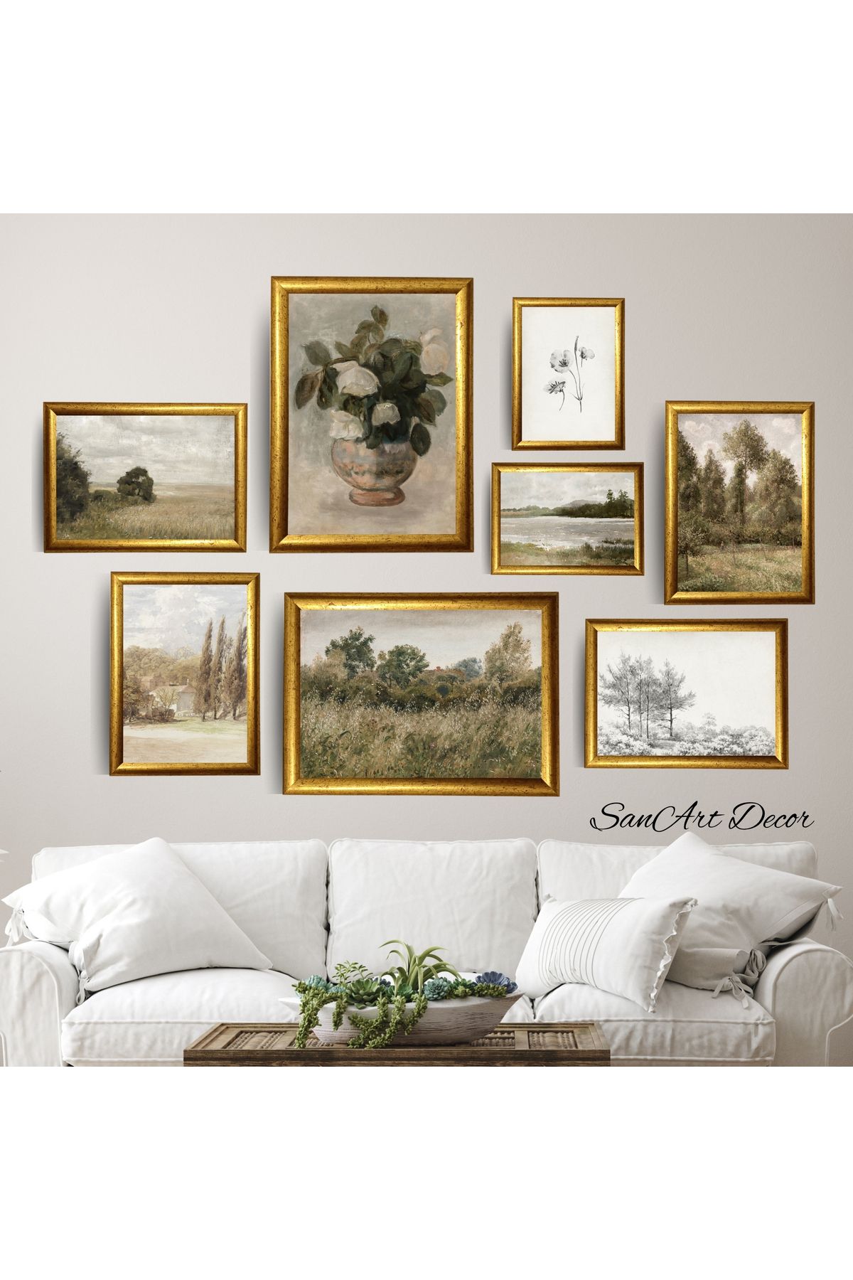 Sanart Yağlı Boya Tablo Seti, Vintage Tablo, 8 Parça Çerçeveli Tablo, Sanatsal Dekor, Retro Tablolar