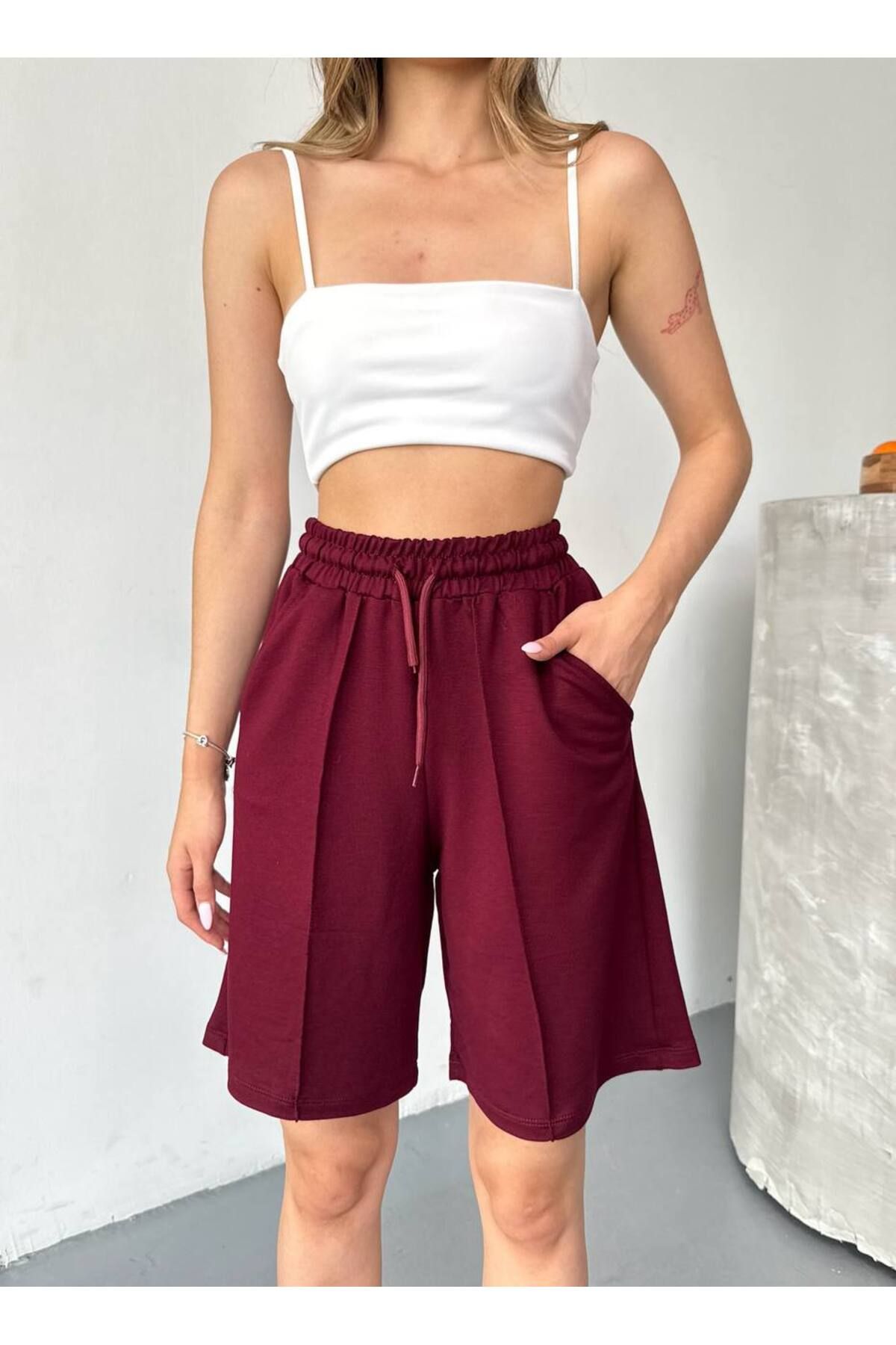 Castivo Fashion Cepli Yüksek Bel Rahat Kalıp Kadın Şort