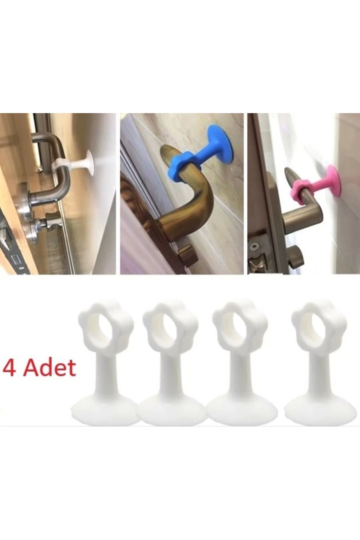 minaydan Vantuzlu Geçmeli Kapı Kolu Stoper 4lü Set Beyaz
