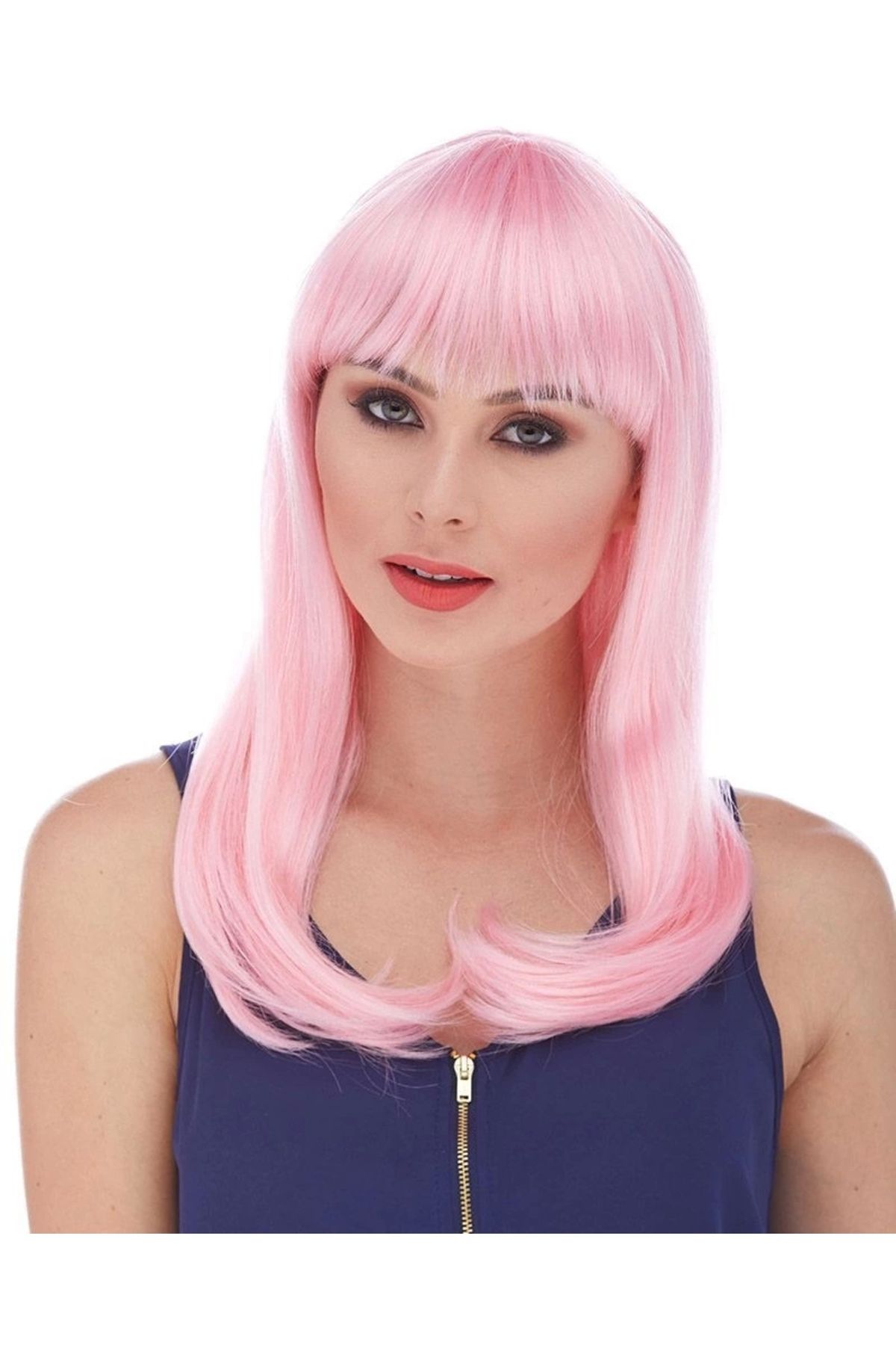 minaydan Soft Pembe Renk Uzun Düz Parti Peruğu