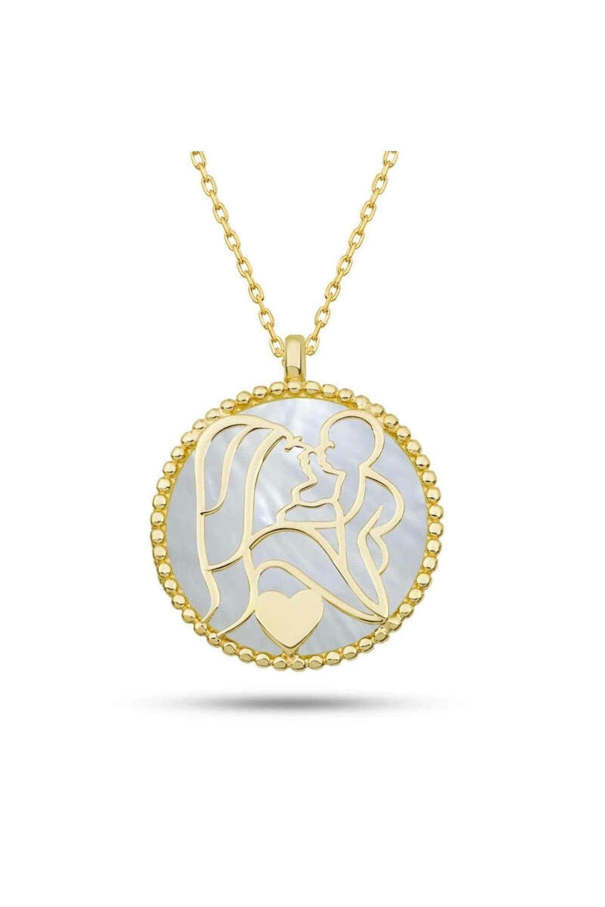 Gumush MuI MuI Gümüş Gold Taşlı Anne Çocuk Sevgisi Kolye