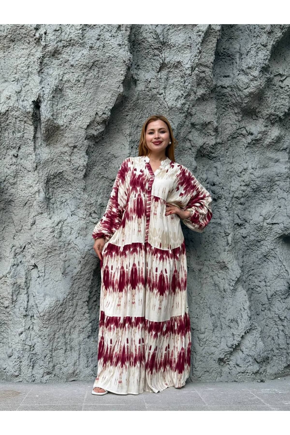 Castivo Fashion Batik Desen Viskon Kumaş Rahat Kalıp elbise