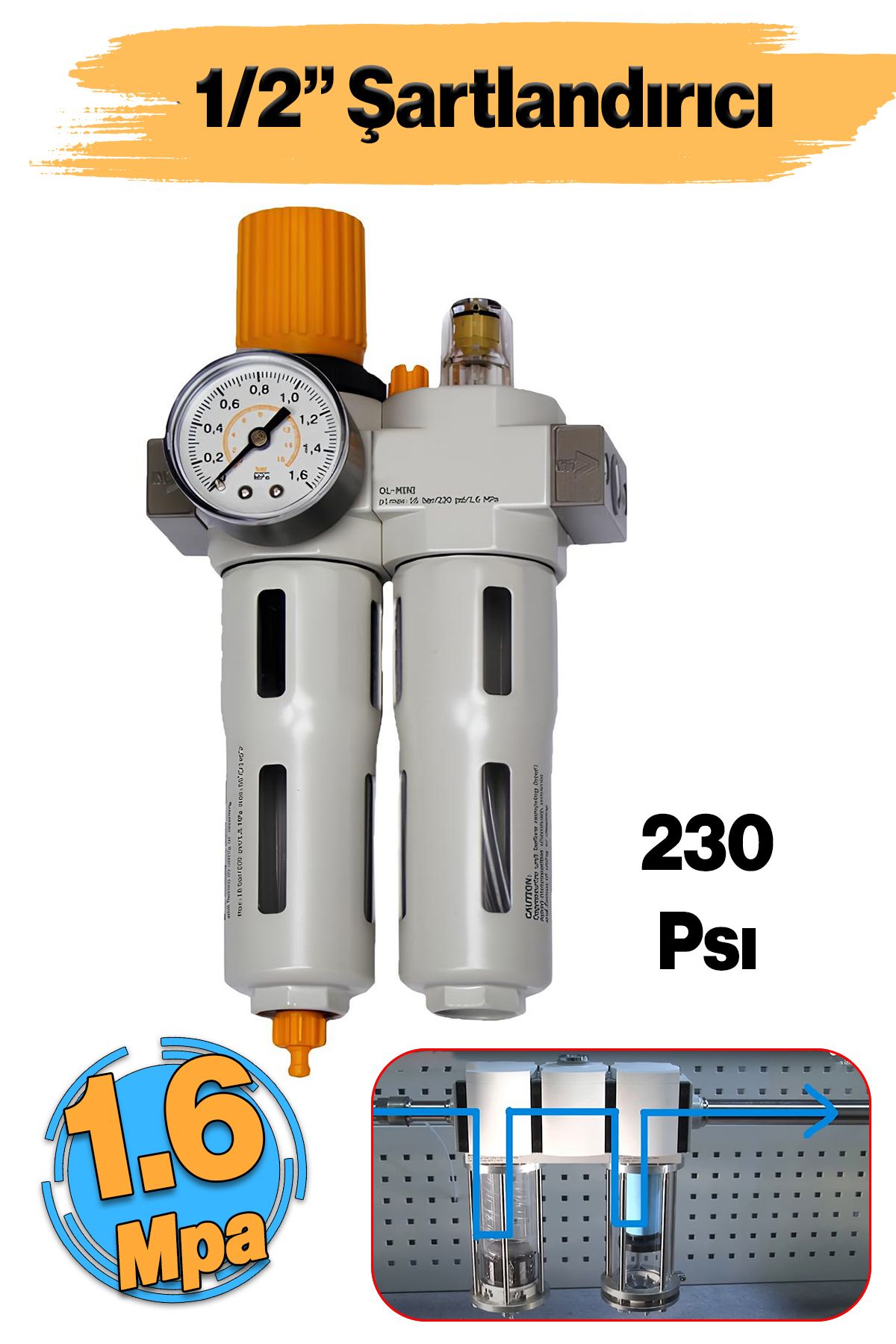 Badem10 Pnömatik Şartlandırıcı Xou Midi 0.05-1.6 Mpa Maksimum Basınç 230 Psı Hava Komprasör 1/2" İnç