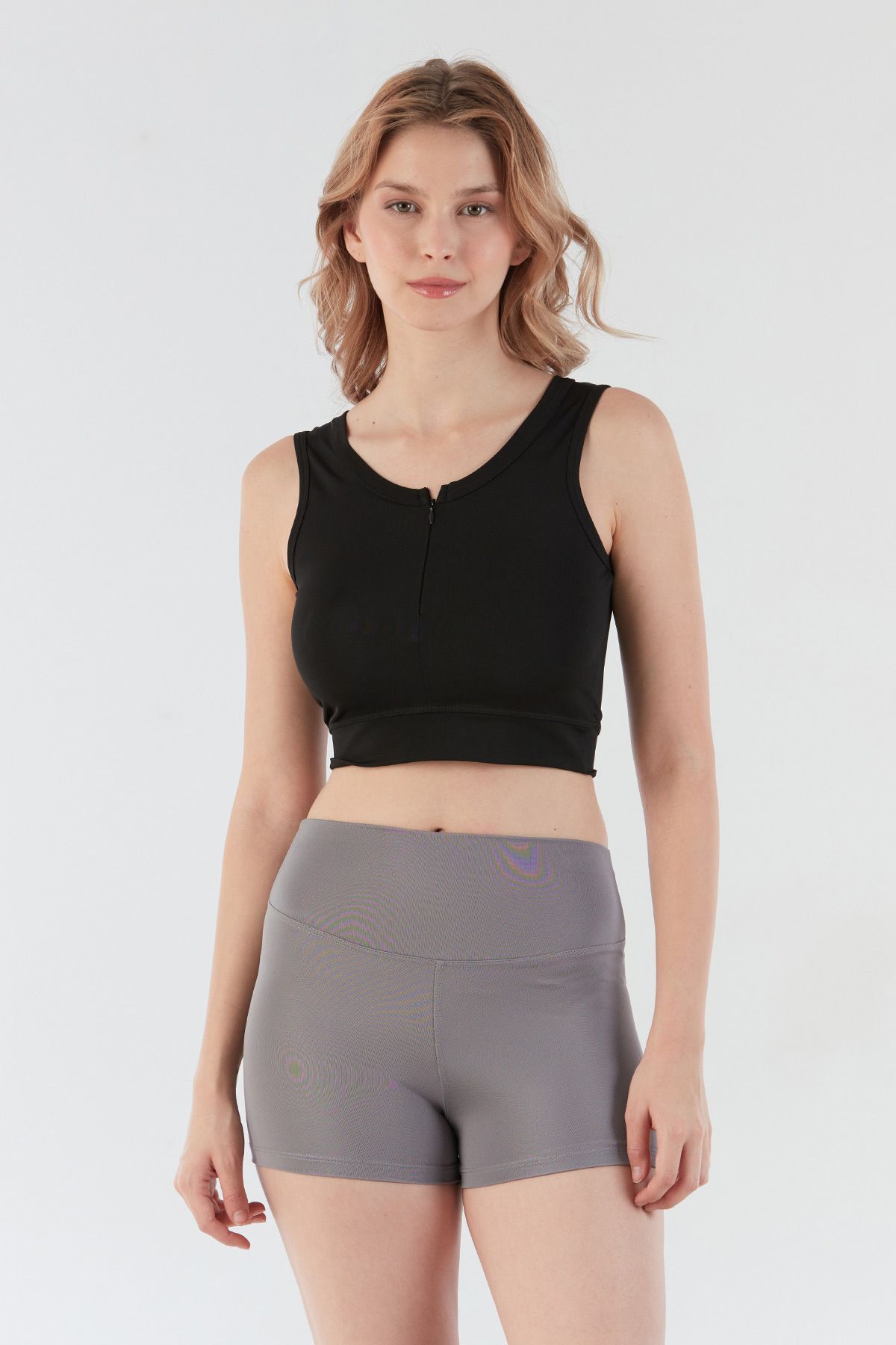 Fulla Moda Basic Önü Fermuarlı Crop Body