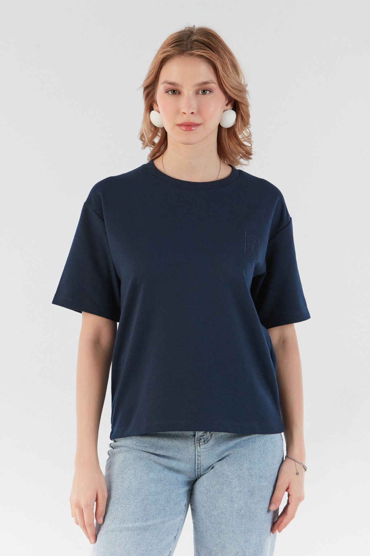 Fulla Moda R Harf Nakışlı Oversize Tişört
