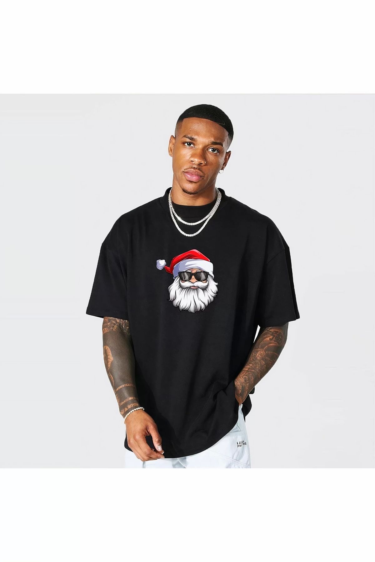 luz&pos Gözlüklü Noel Baba T-shirt - Siyah