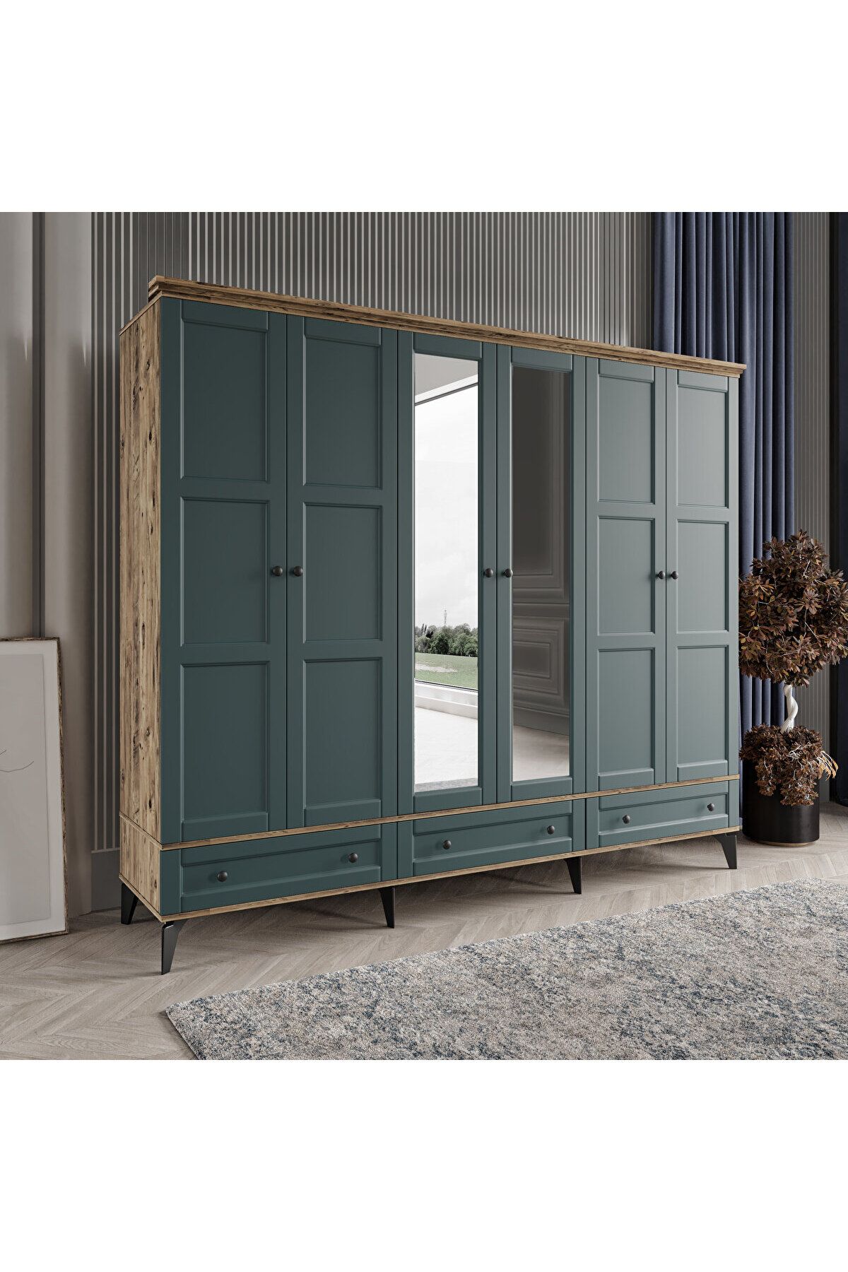 DRNHOME TOPRAK 6 KAPAKLI YEŞİL GARDIROP TAMAMI MDF