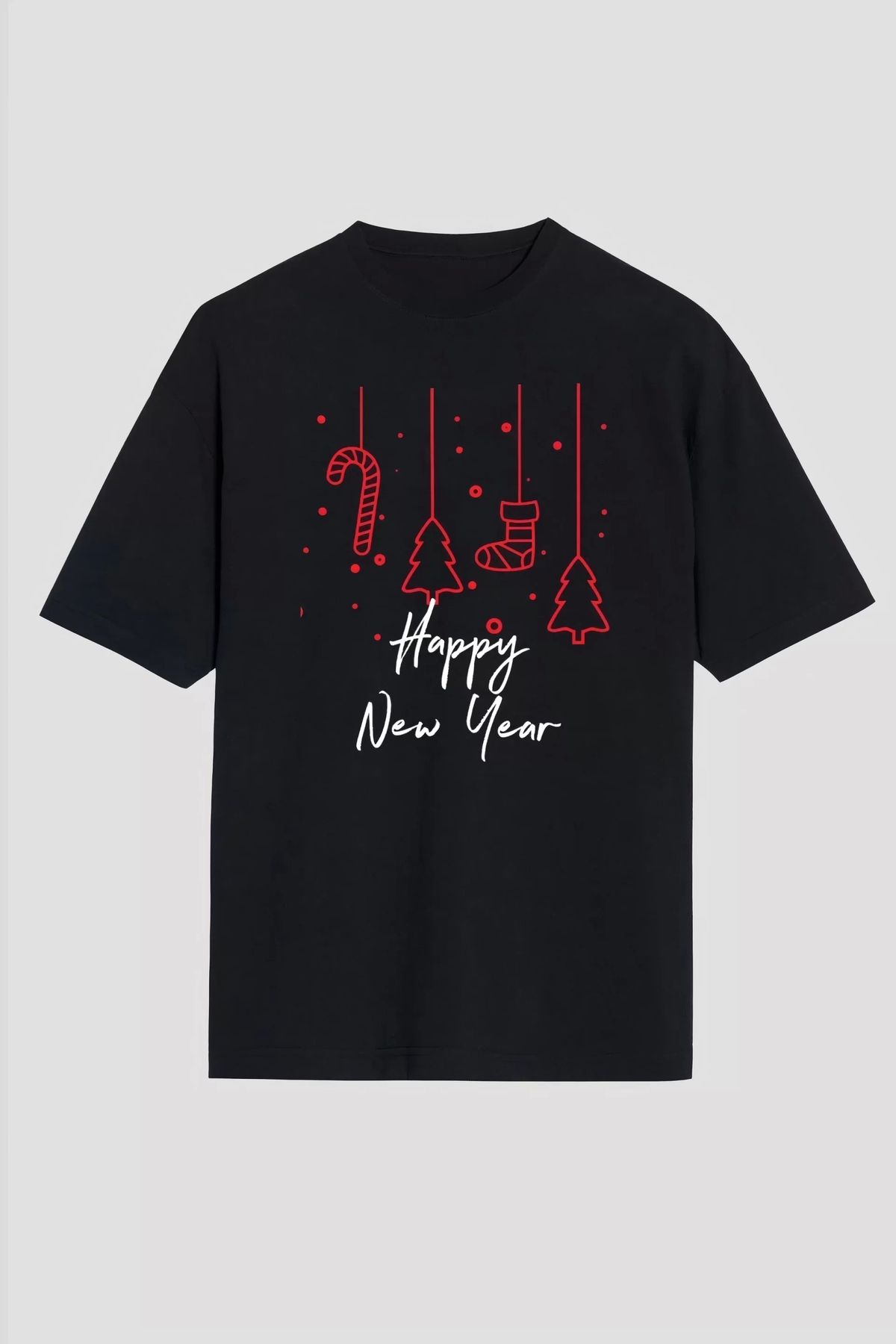 luz&pos Happy New Year Baskılı T-shirt - Siyah
