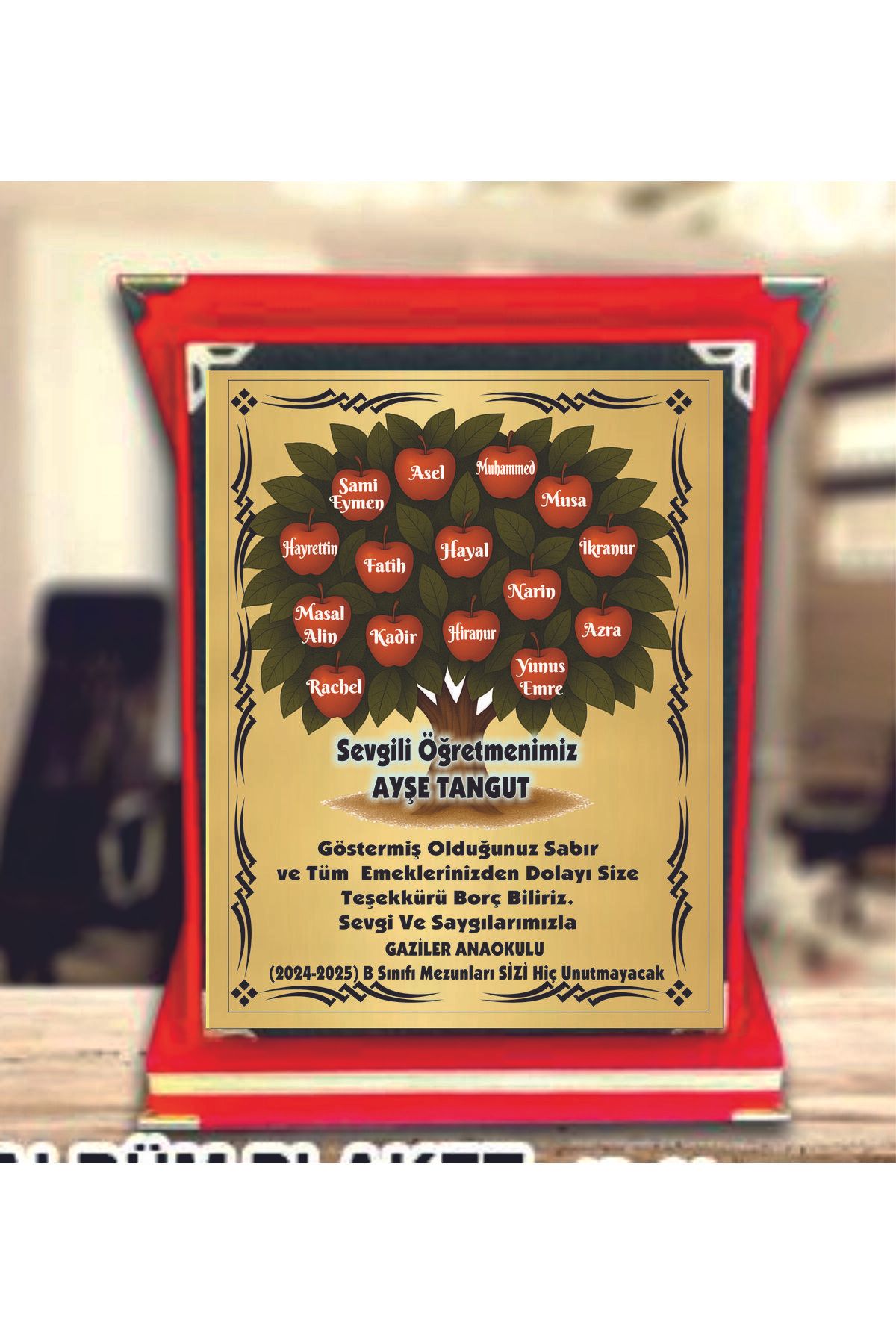 sıradışıhediyem kişiye özel öğretmenler günü plaket mezuniyet plaketi öğetmene hediye kadife RESİMLİ isimli plaket