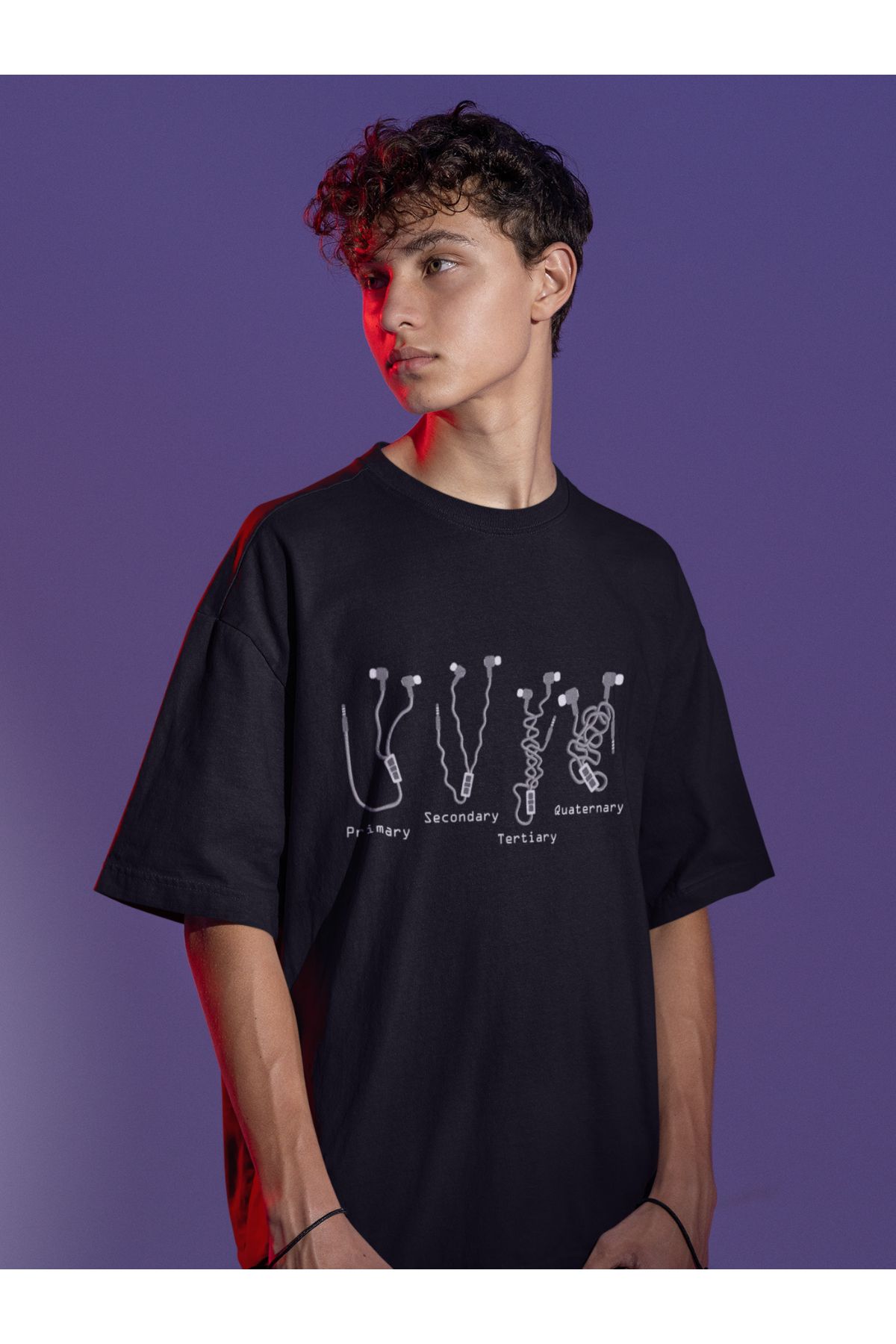 Uniquetex NUBENSE / Neku - Oversize Unisex Baskılı Siyah Bisiklet Yaka T-shirt (Tişört - Scientific Design)
