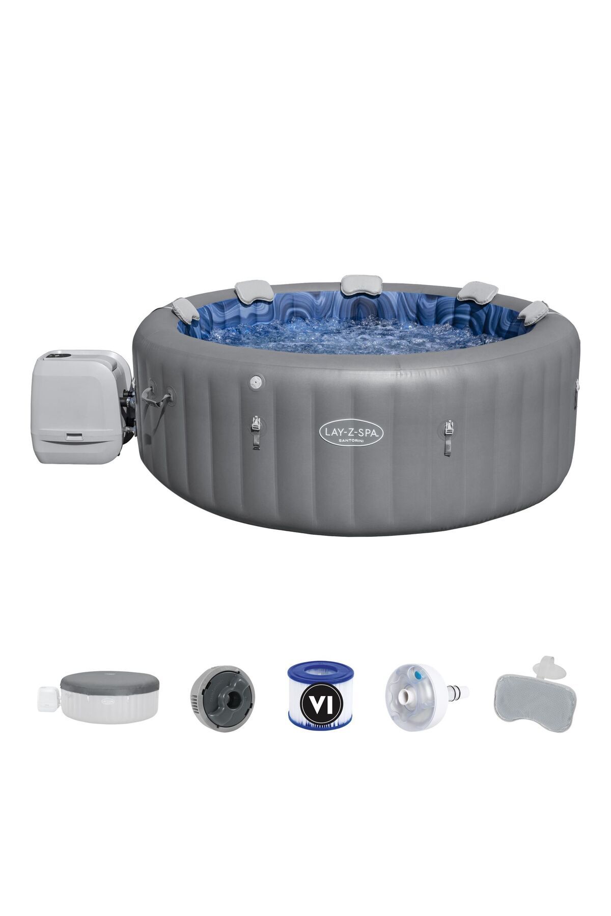 BESTWAY Lay-Z-Spa® 6001T Santorini Smart HydroJet Pro™ Enerji Tasarruflu Şişme Spa Havuzu, Mobil Uygulama Ko