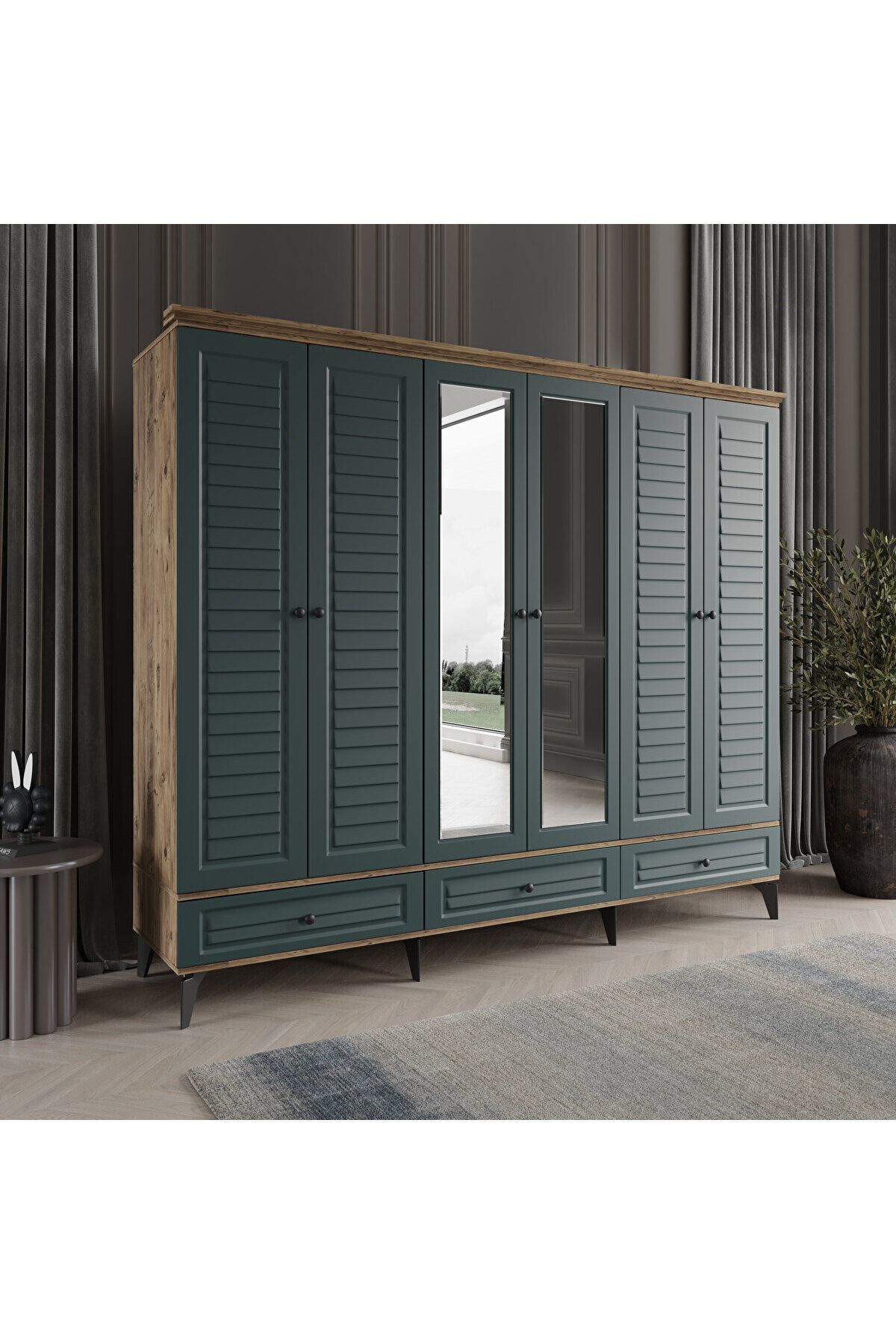 DRNHOME SOFYA 6 KAPAKLI YEŞİL GARDIROP TAMAMI MDF