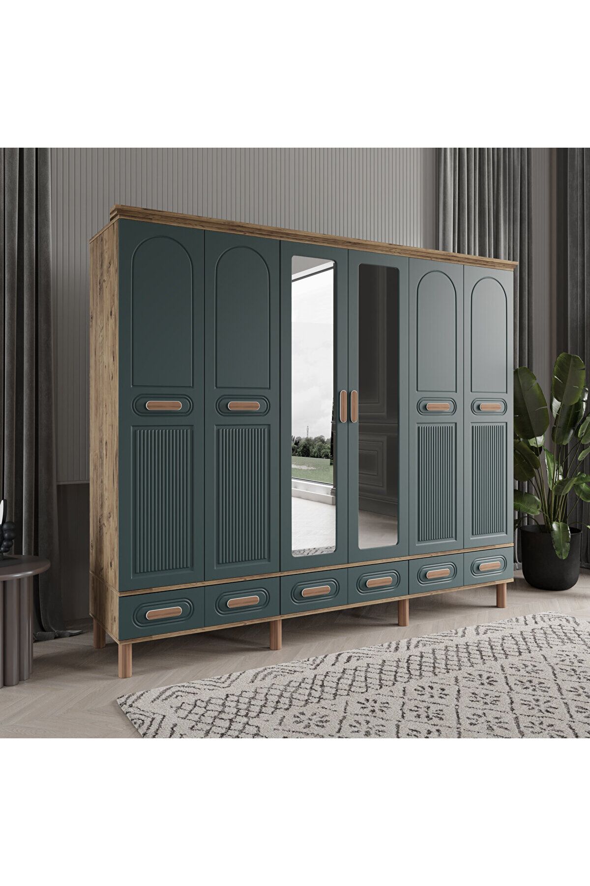 DRNHOME PERA 6 KAPAKLI YEŞİL GARDIROP TAMAMI MDF