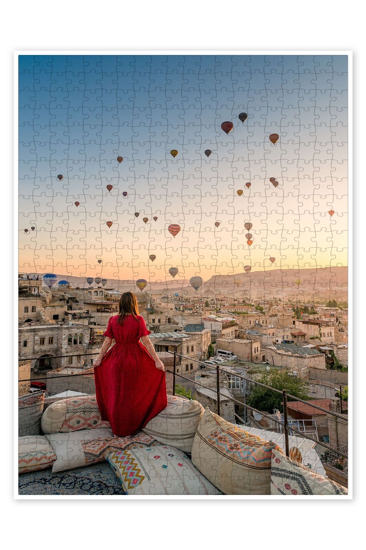 Jeronkarji Kapadokya'da sıcak hava balonlarıyla gün doğumu 500 Parça Puzzle Yapboz Şehir Manzara Temalı Hobilik