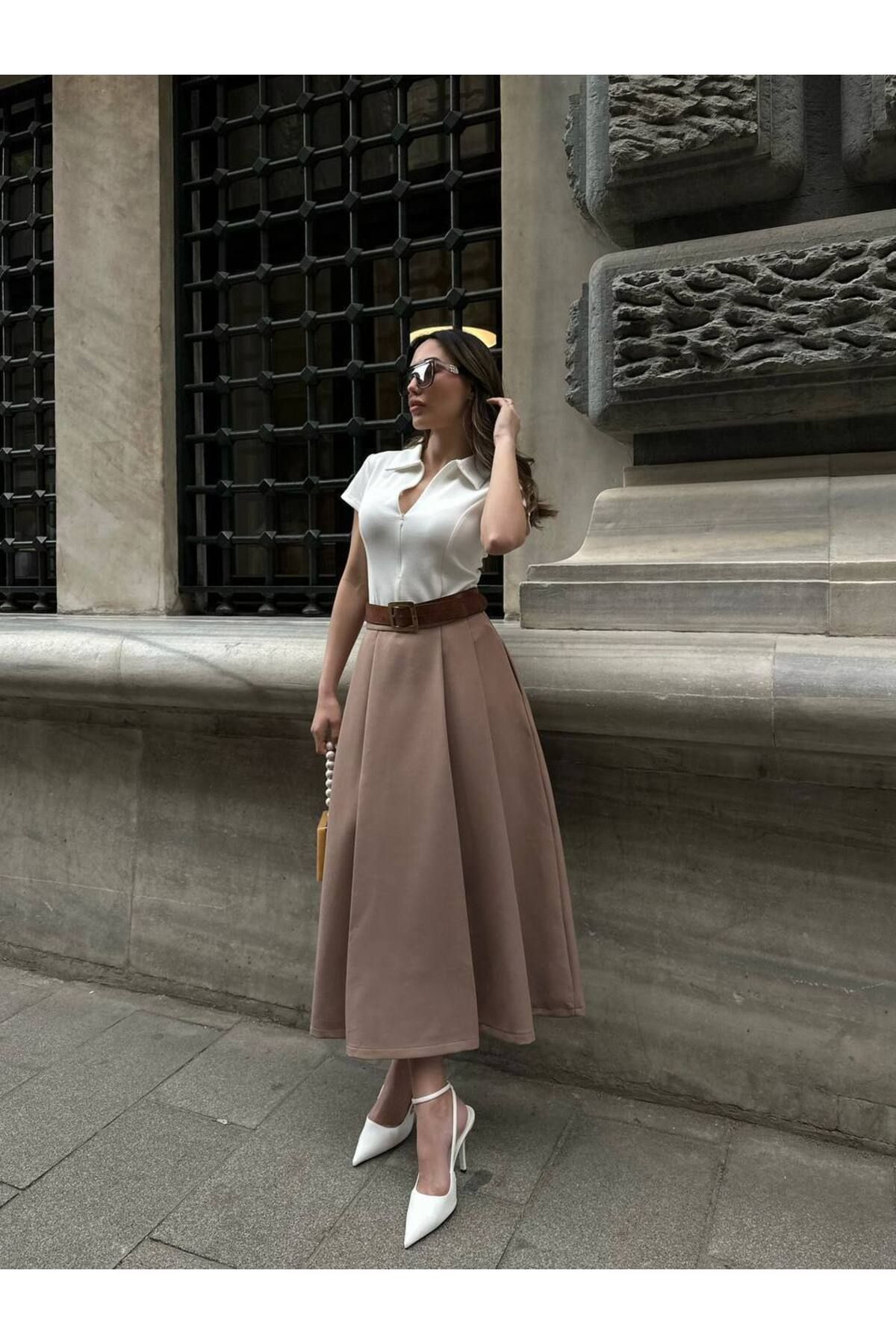 Hotfashion PİLE DETAYLI KLOŞ ETEK