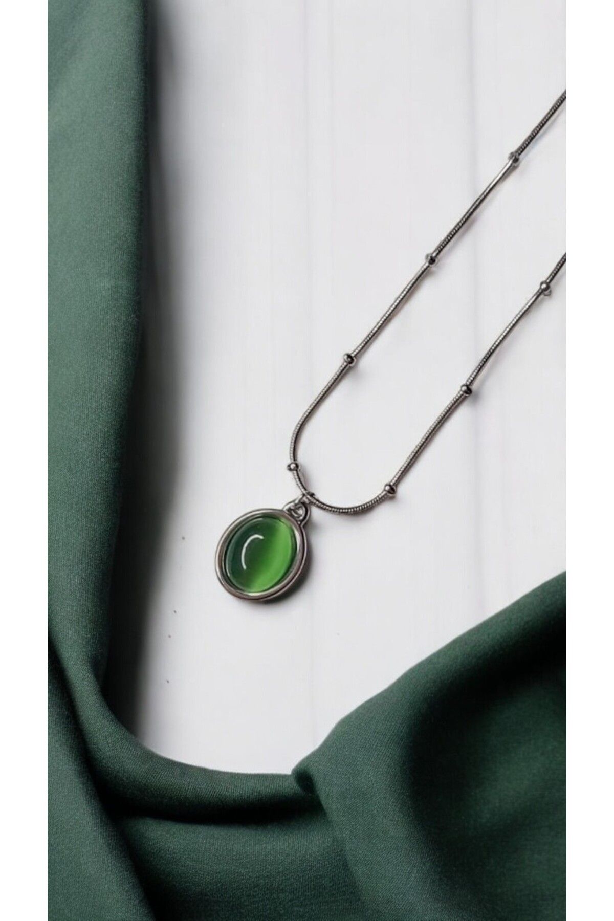 NOVA JEWELLERY Yeşil Zirkon Taşlı Paslanmaz Çelik Kolye |STEEL NECKLACE