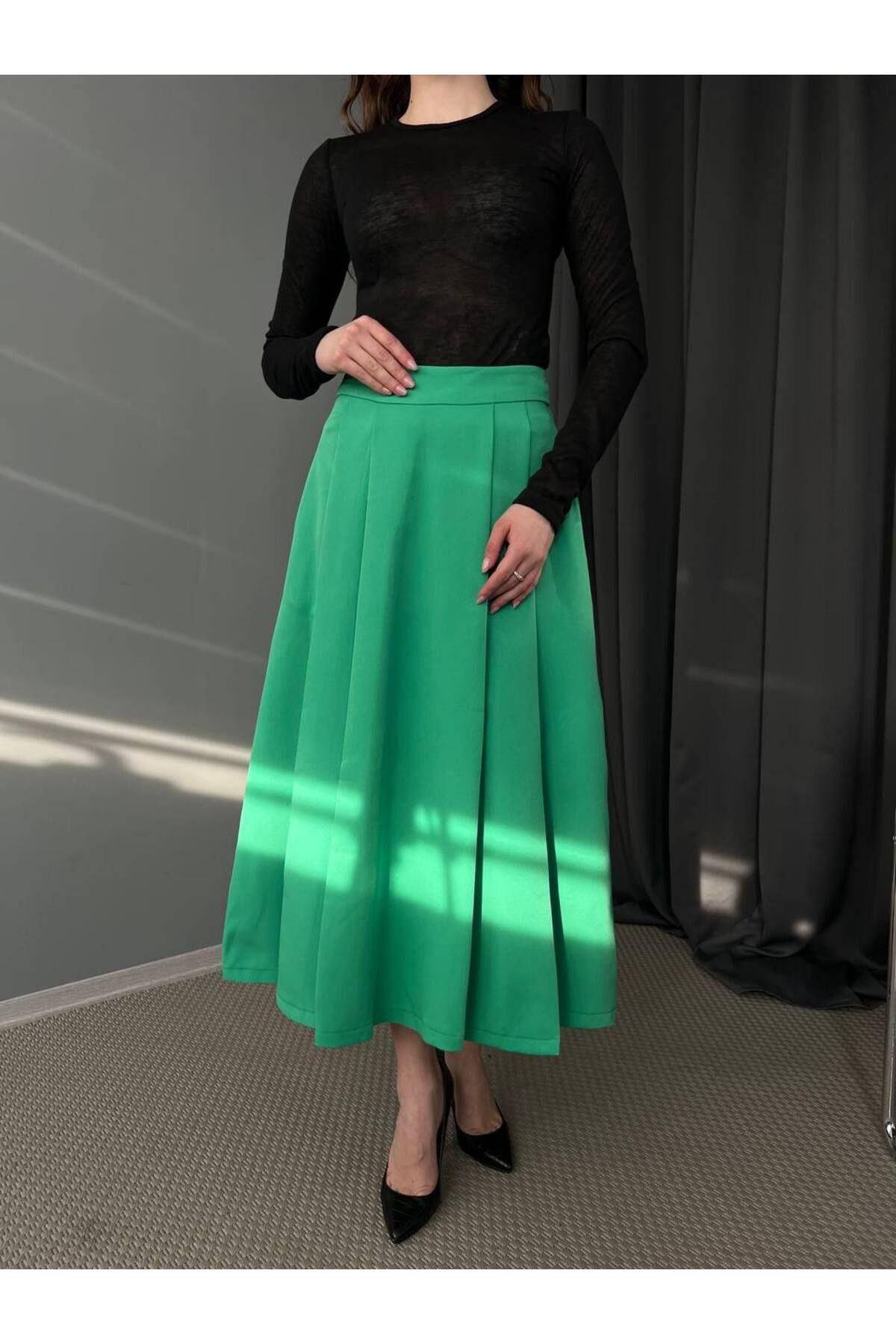 Hotfashion PİLE DETAYLI KLOŞ ETEK