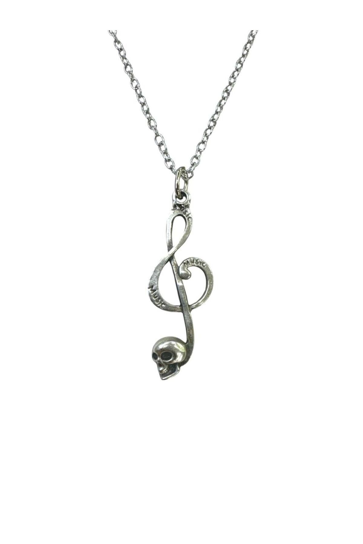Herşey Nota Sol Anahtarı Temalı Müzik Kolyesi – Unisex - Metal Zincir 60 cm