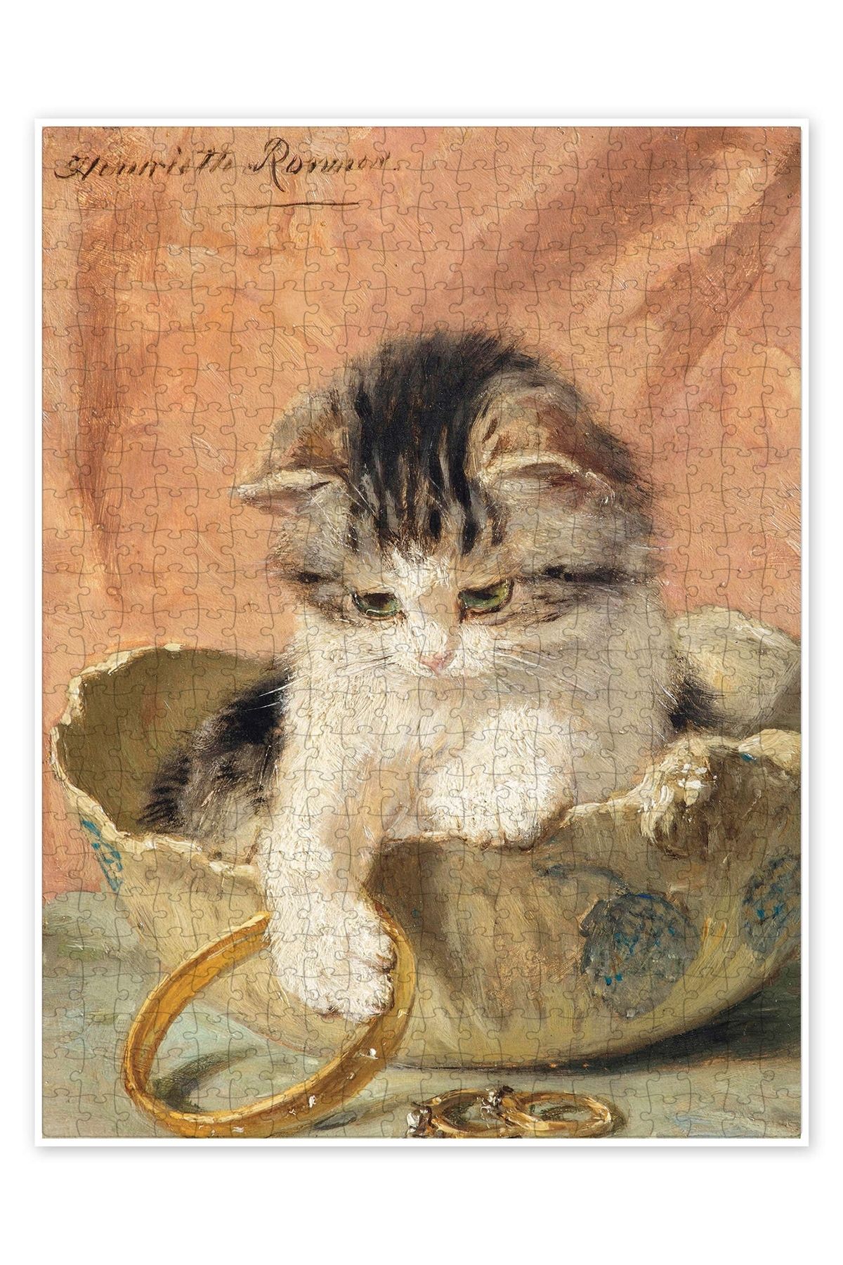 Jeronkarji Mücevherle oynayan bir yavru kedi 500 Parça Puzzle Yapboz Kedi Köpek Temalı Doğa ve Orman Hayvanları