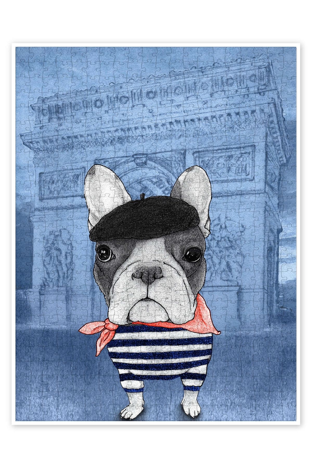 Jeronkarji Arc de Triomphe'de Frenchie 500 Parça Puzzle Yapboz Kedi Köpek Temalı Doğa ve Orman Hayvanları