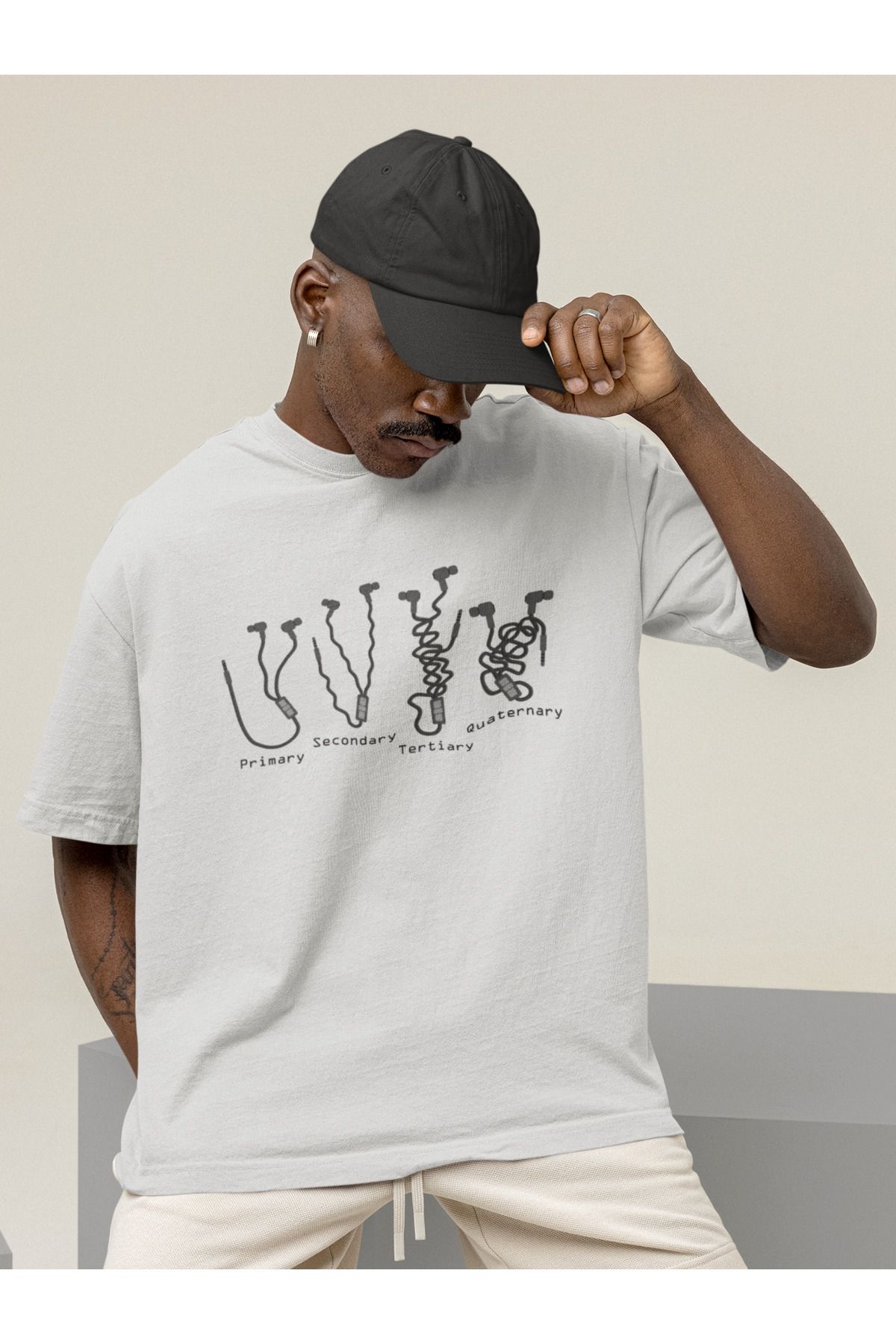 Uniquetex NUBENSE / NEKU - Oversize Unisex Baskılı Bulut Gri Bisiklet Yaka T-shirt (Tişört -Scientific Design)