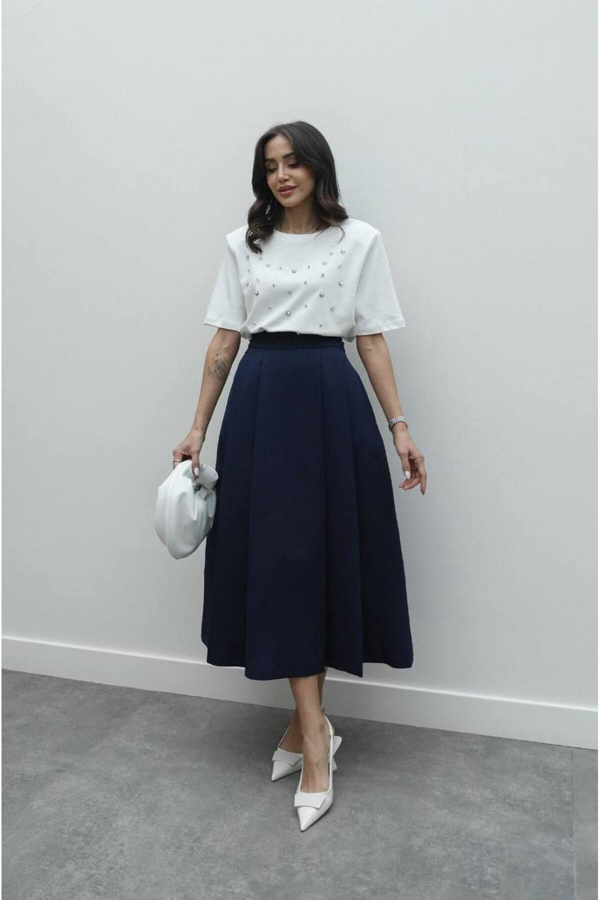 Hotfashion PİLE DETAYLI KLOŞ ETEK