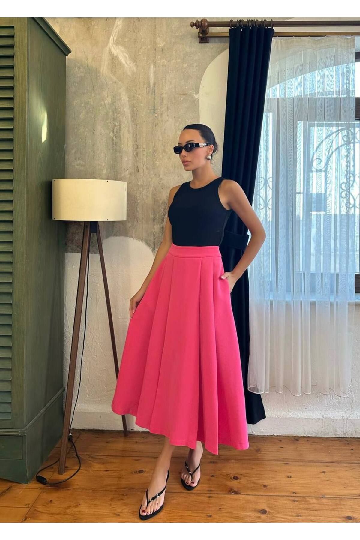 Hotfashion PİLE DETAYLI KLOŞ ETEK