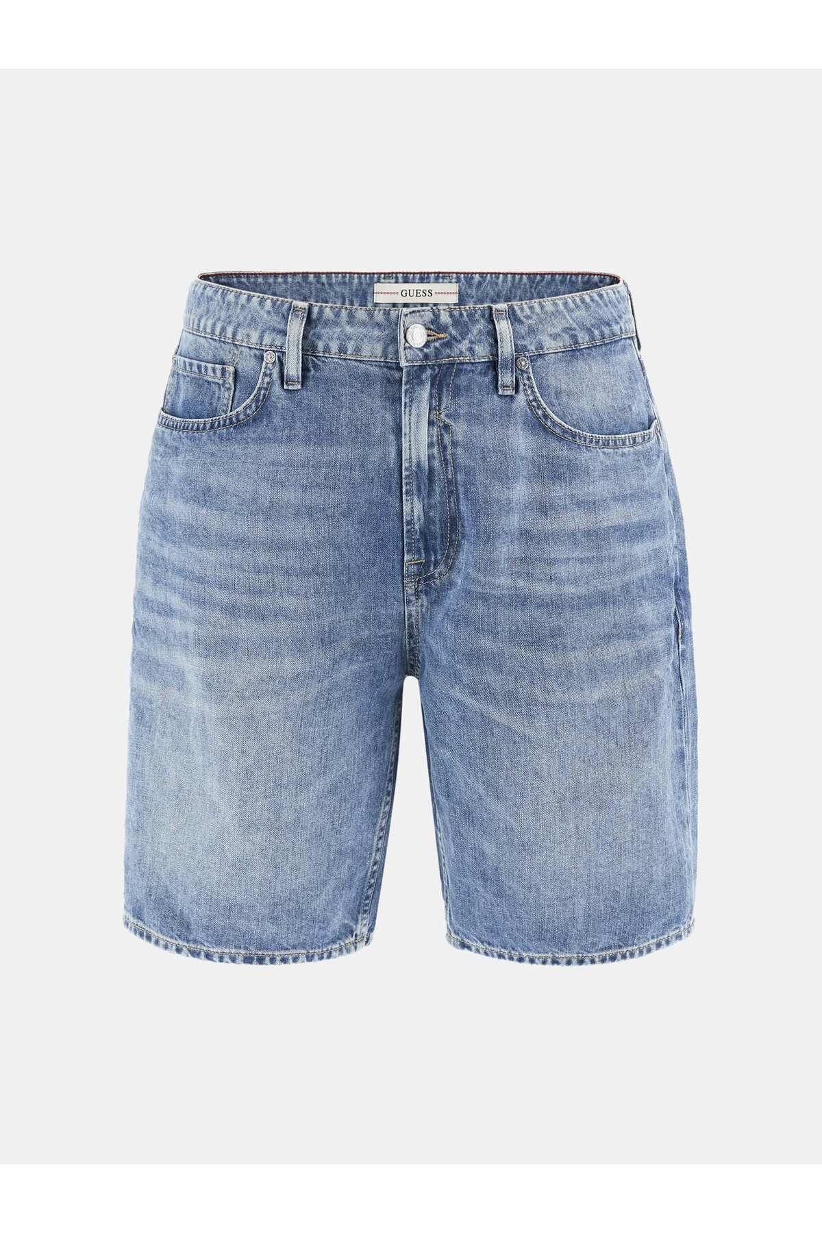 Guess Rodeo Erkek Pamuk Keten Regular Fit Jean Şort görsel 5