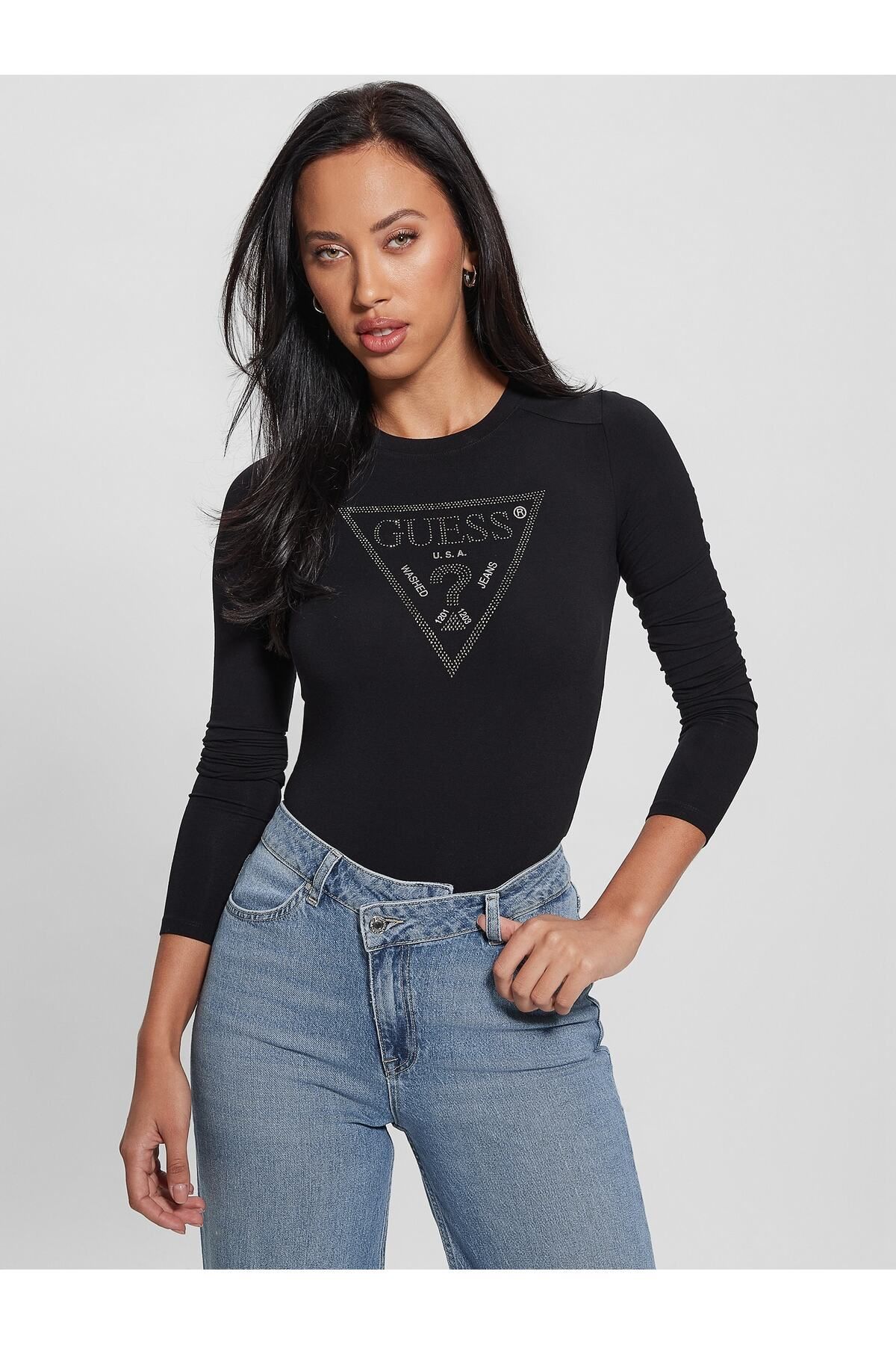 Guess Ls Cn Logo Kadın T-Shirt