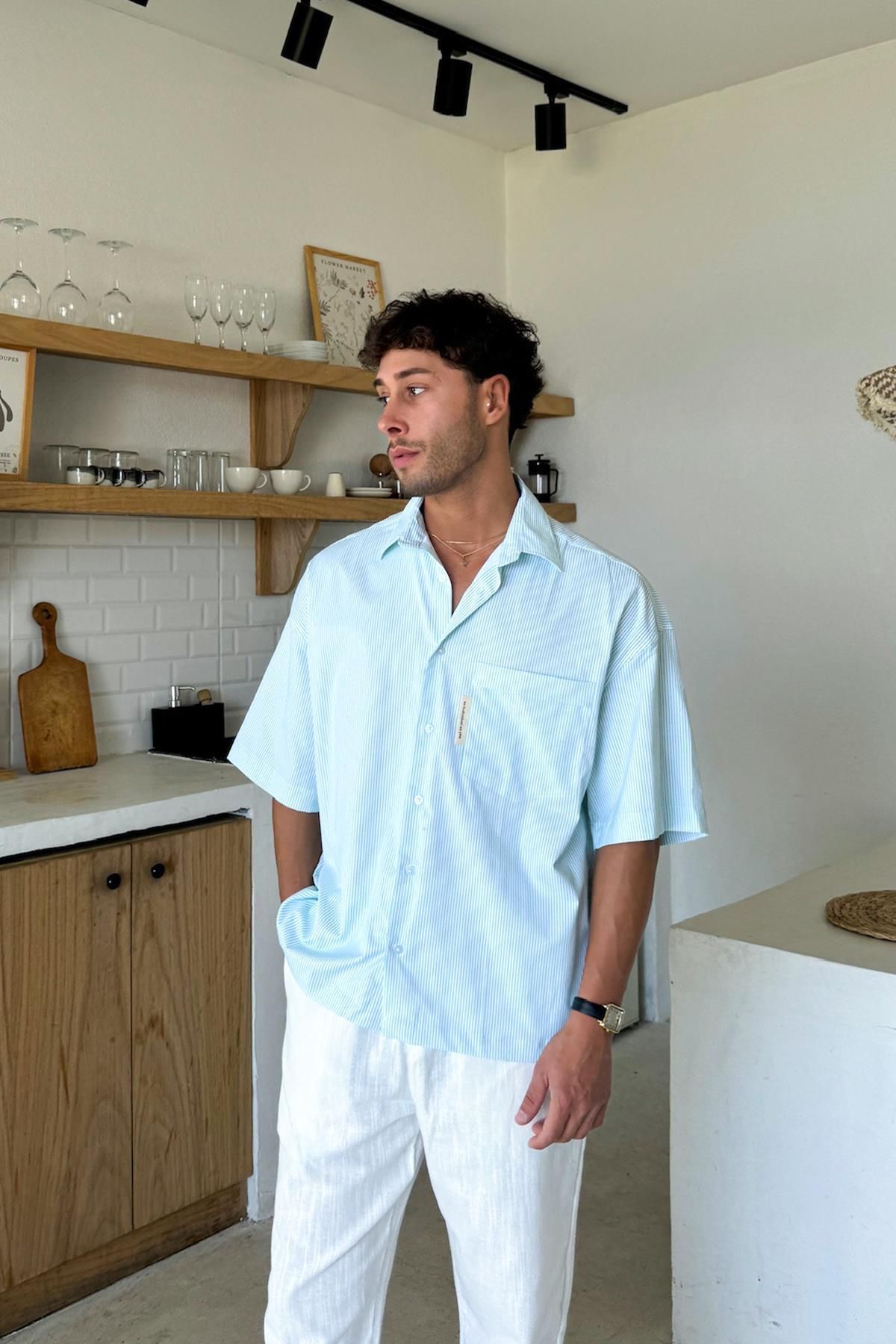 Flaw Wear Çizgili Oversize Kısa Kol Gömlek