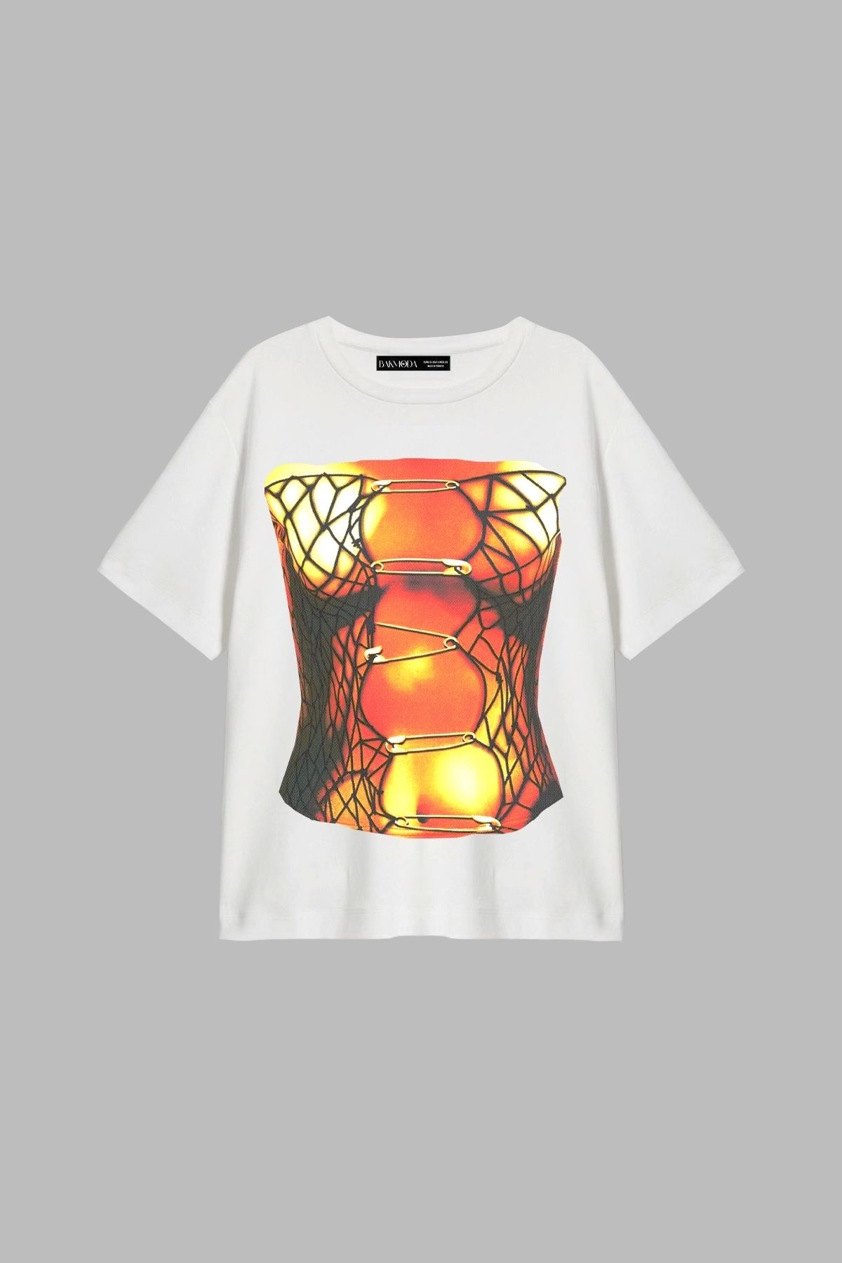 CİNEMA MODA Knot Boobs Baskılı Relaxed Fit Beyaz Kadın Tshirt