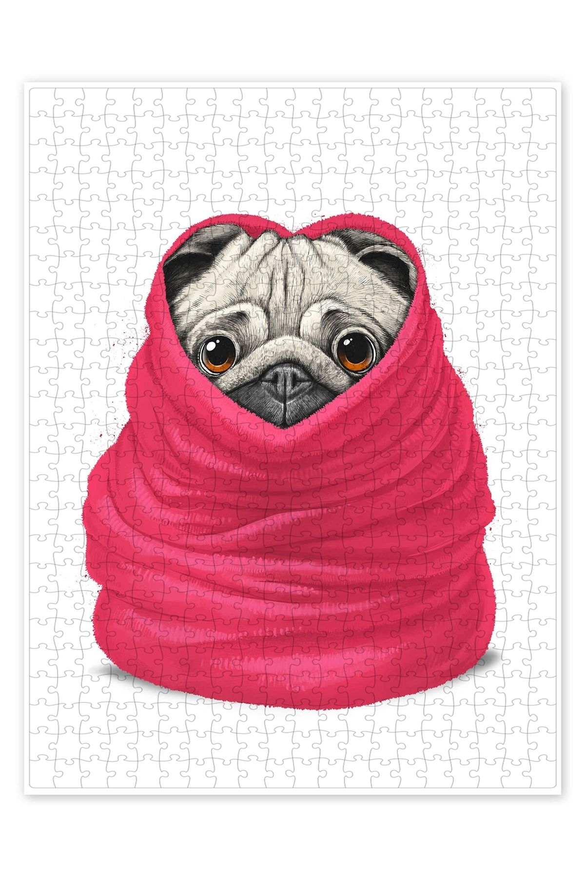Jeronkarji Sıcak bir battaniyede Pug 500 Parça Puzzle Yapboz Kedi Köpek Temalı Doğa ve Orman Hayvanları