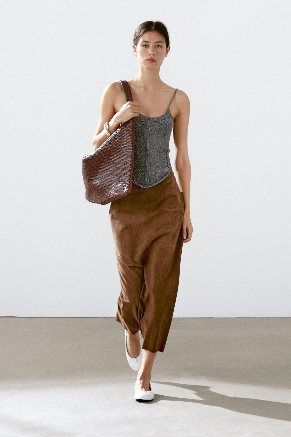 Massimo Dutti Süet deri midi etek