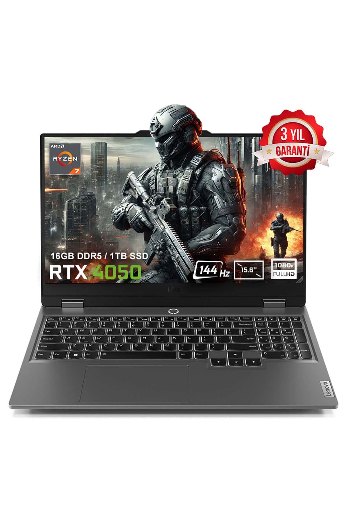 LENOVO LOQ 15ARP9 83JC00FHTRv5 Ryzen 7 16GB DDR5 1TB SSD RTX4050 6GB 15.6inç 144Hz FHD FDos Laptop