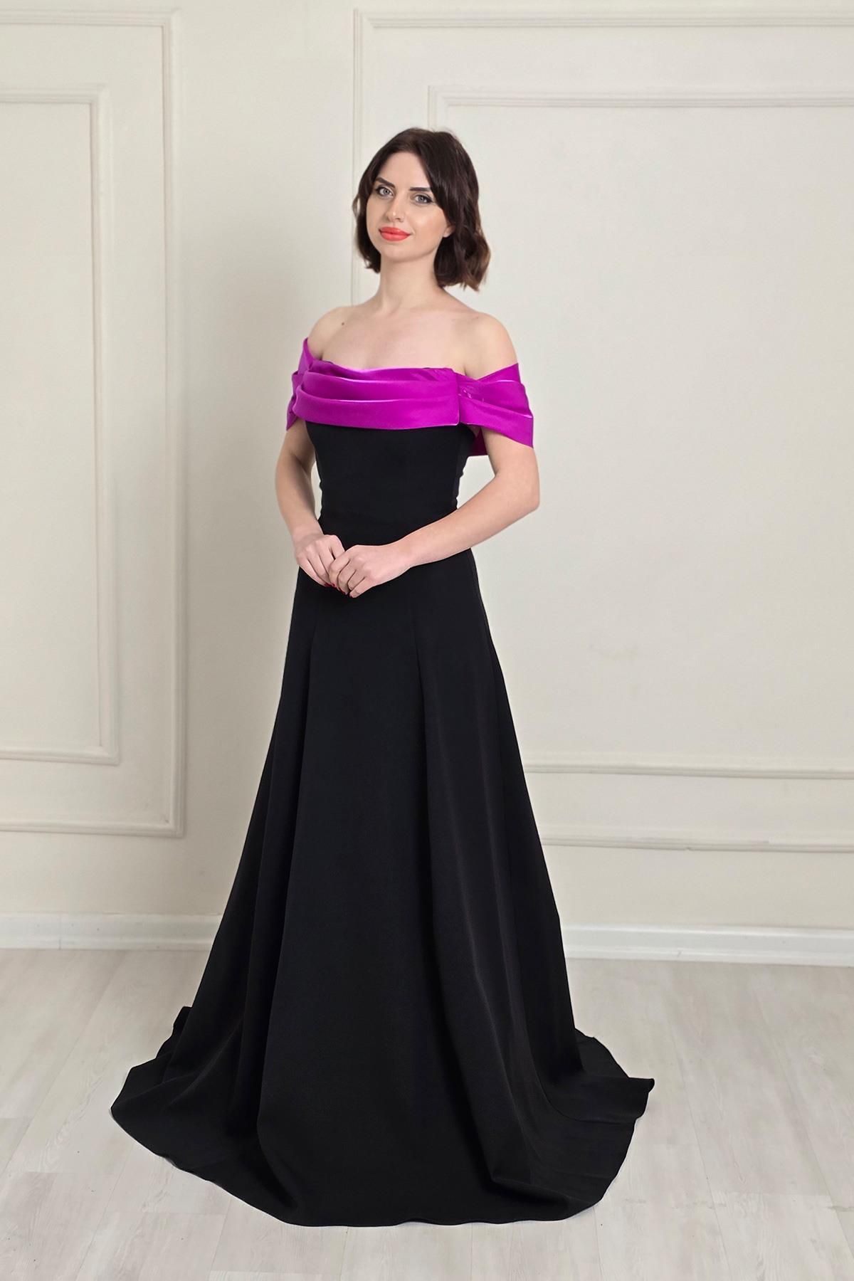 Yonca Moda Evi SİYAH-PEMBE Degajeli Abiye 8316